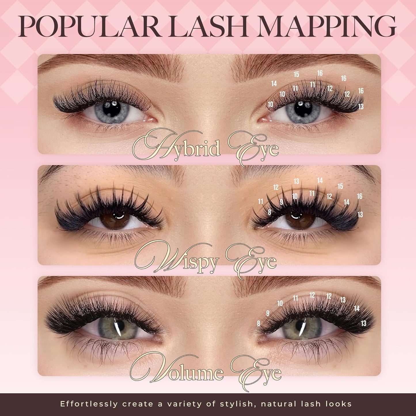 LASHVIEW Volume Lash Extensions 0.03-0.20 J/B/L/C/CC/D Curl 8-16mm Mixed & Single Length Tray, Soft Matte Dark Professional Eyelashes Extension(0.03 D 8-16mm)