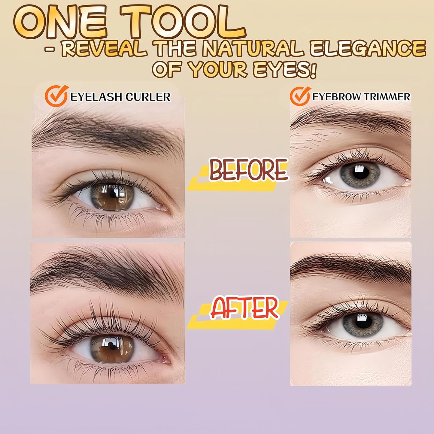 2025 Upgraded Heated Eyelash Curler - 2-in-1 USB Rechargeable Electric Eyelash Curler & Eyebrow Trimmer, Fast Heating in 6s, Anti-Burn Design, 24H Long-Lasting Effect, Gift for Women (Purple)