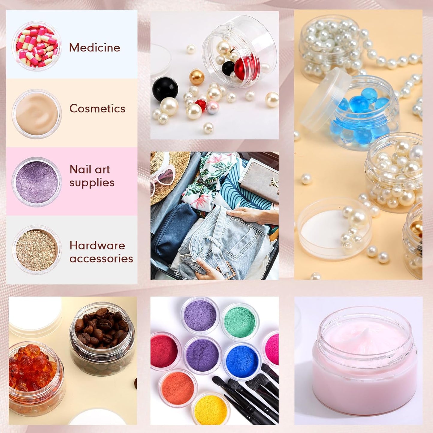 SATINIOR 100 Pcs Plastic Jars with Lids Small Containers Lids Wide Mouth Small Plastic Containers for Lotion Cream Rhinestones Body Butters Travel Storage(1 oz,Clear)