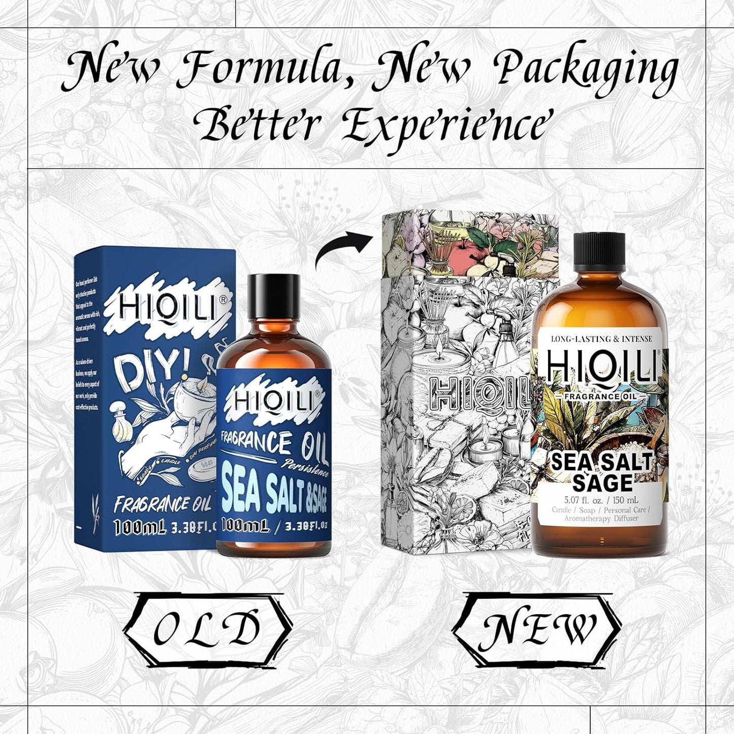 HIQILI Sea Salt Sage Fragrance Oil for Diffuser Use, Candle Making Scents, Soap Making Supplies, Car/Hotel Collection Diffuser Oil - 5.07 Fl Oz