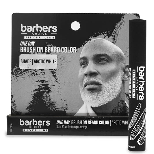 Barbers Choice Silver Line, Facial Hair Brush on Temporary Color for Silver Fox Men- Instantly Brighten White Beards, Mustache & Sideburns, Less Yellow, Easy Application, Arctic White