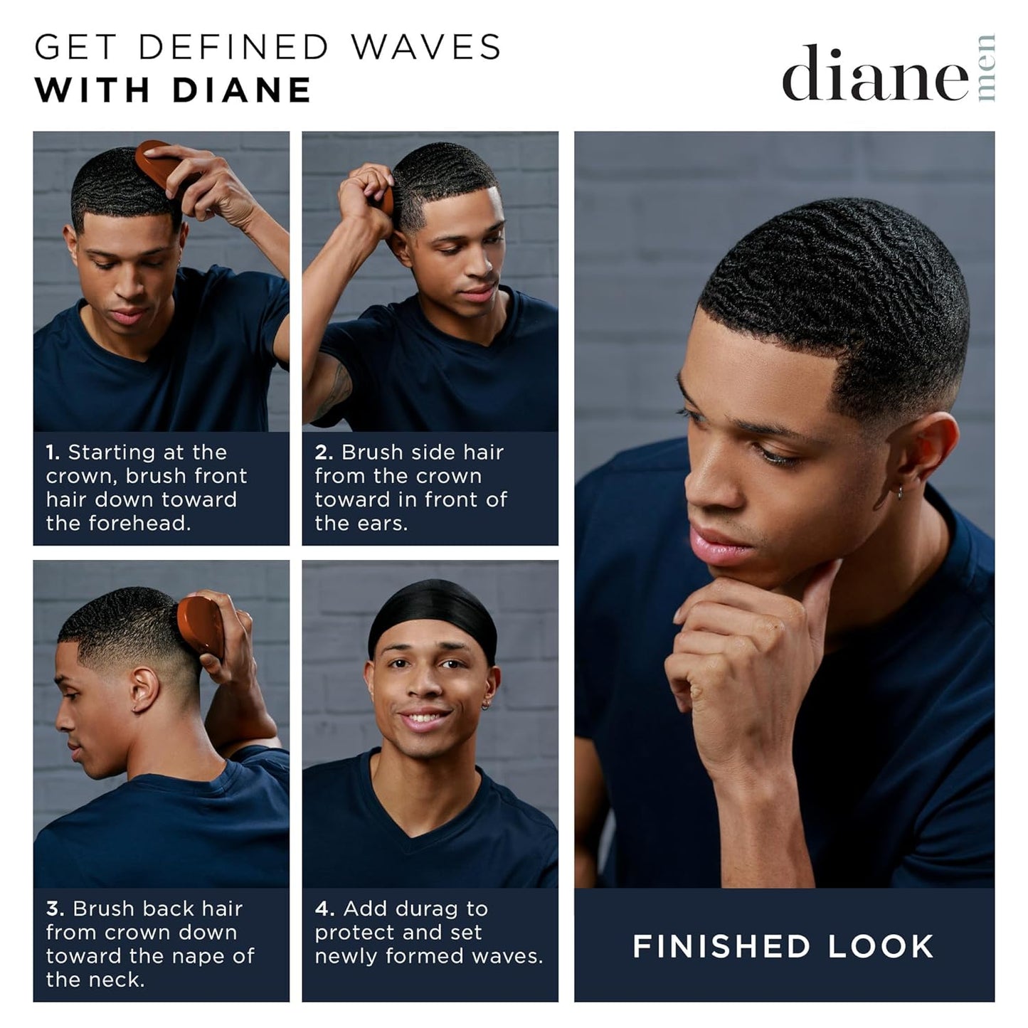Diane Premium 100% Boar Bristle 7 Row Styling Brush for Men and Barbers, Medium-Firm Bristles for Thick Coarse Hair, Detangling, Smoothing