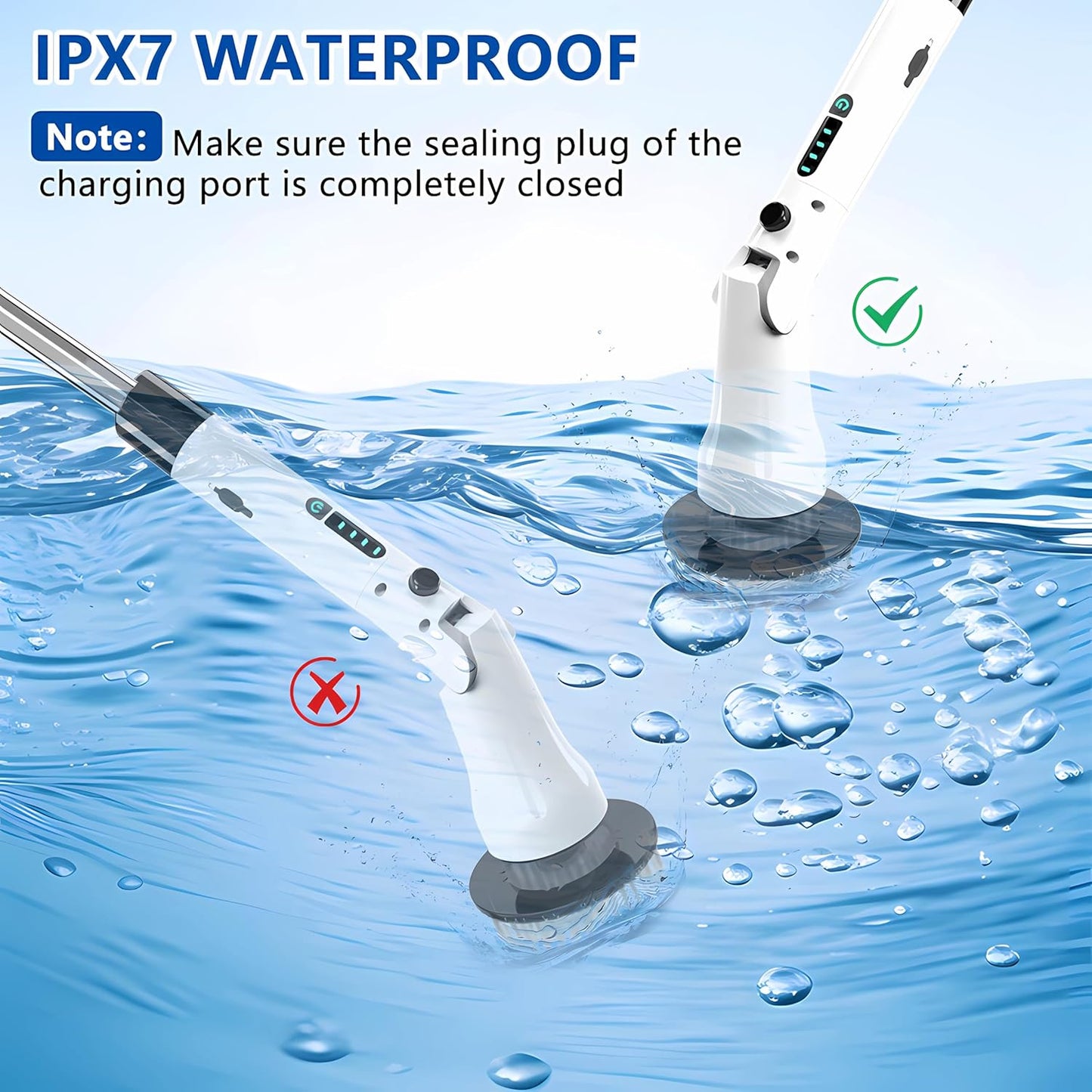 Electric Spin Scrubber, Hillyfe Power Shower Cleaning Brush with 7 Replaceable Brush Heads, IPX7 Waterproof, 2 Speeds (300/400 RPM) Electric Scrubber with Wall Mount Hook for Bathtub, Floor