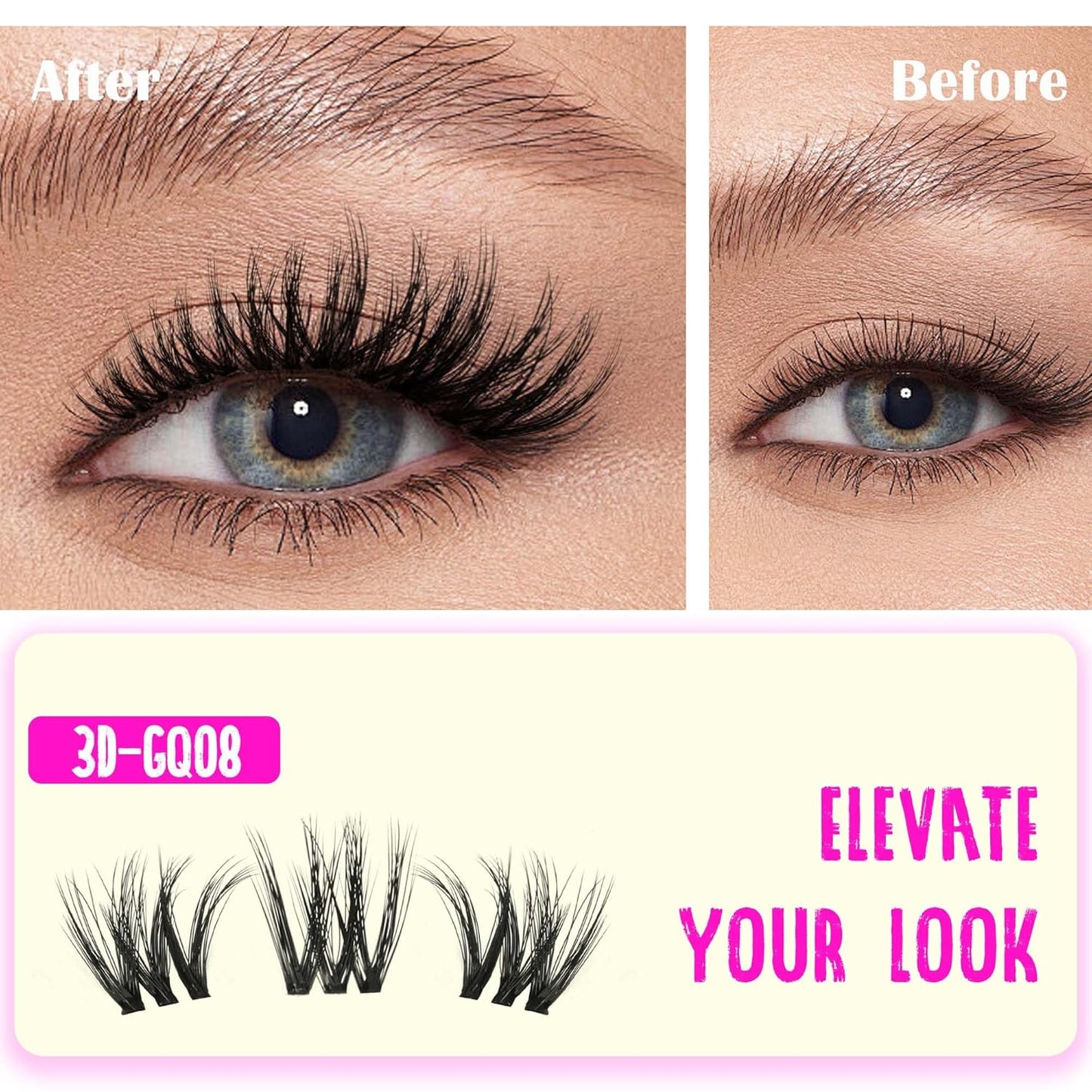 GAQQI Lash Clusters Kit, DIY Lash Extensions Kit 10-14mm Cluster Lashes, Wispy Eyelash Clusters with Lash Bond and Seal+Lash Tweezer+Remover+110pcs Thin Band Individual Lashes (3D-GQ08-KIT)