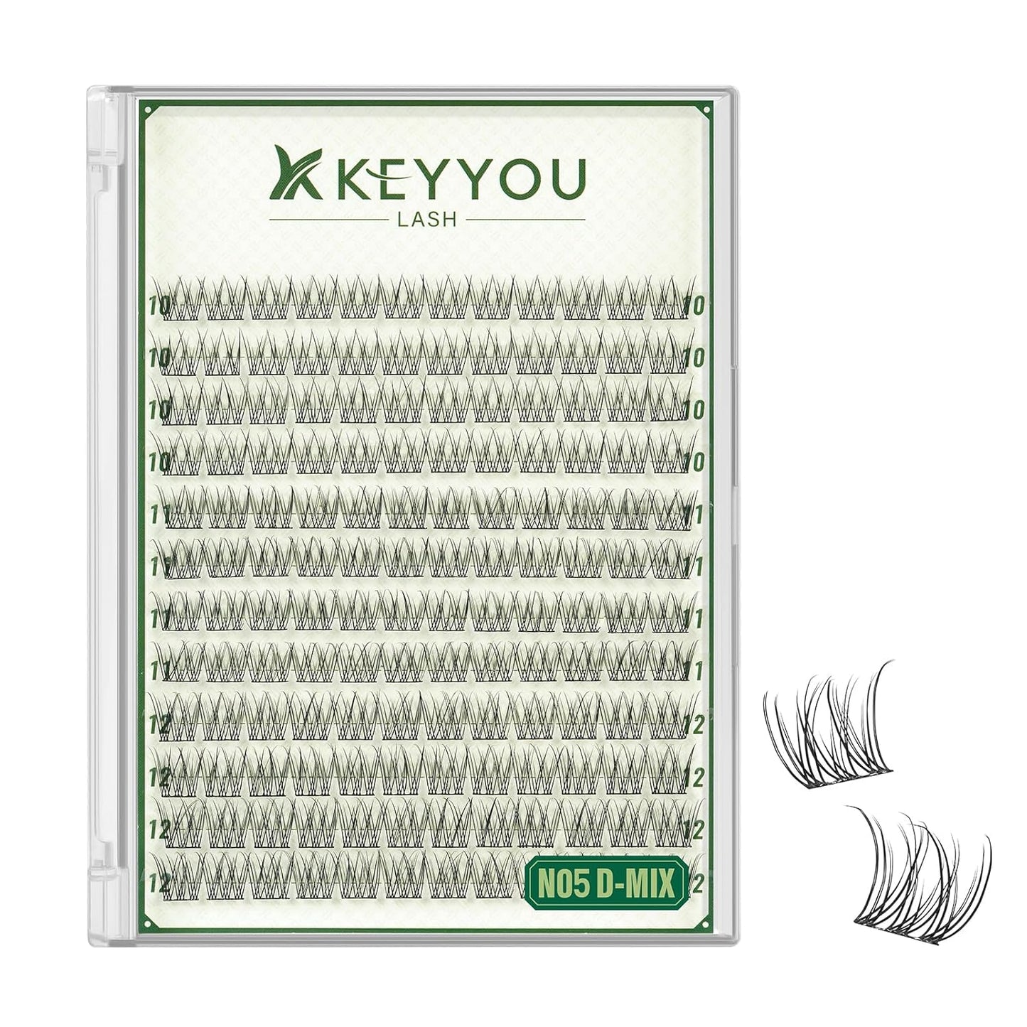 KEYYOU Natural Lash Clusters Wispy Eyelash Clusters 144 pcs Cluster Eyelash Extensions D Curl Individual Lashes 10-12MIX Mix Length Light and Natural Lashes Look with Thin Lash Band(N05-D-10-12MIX)