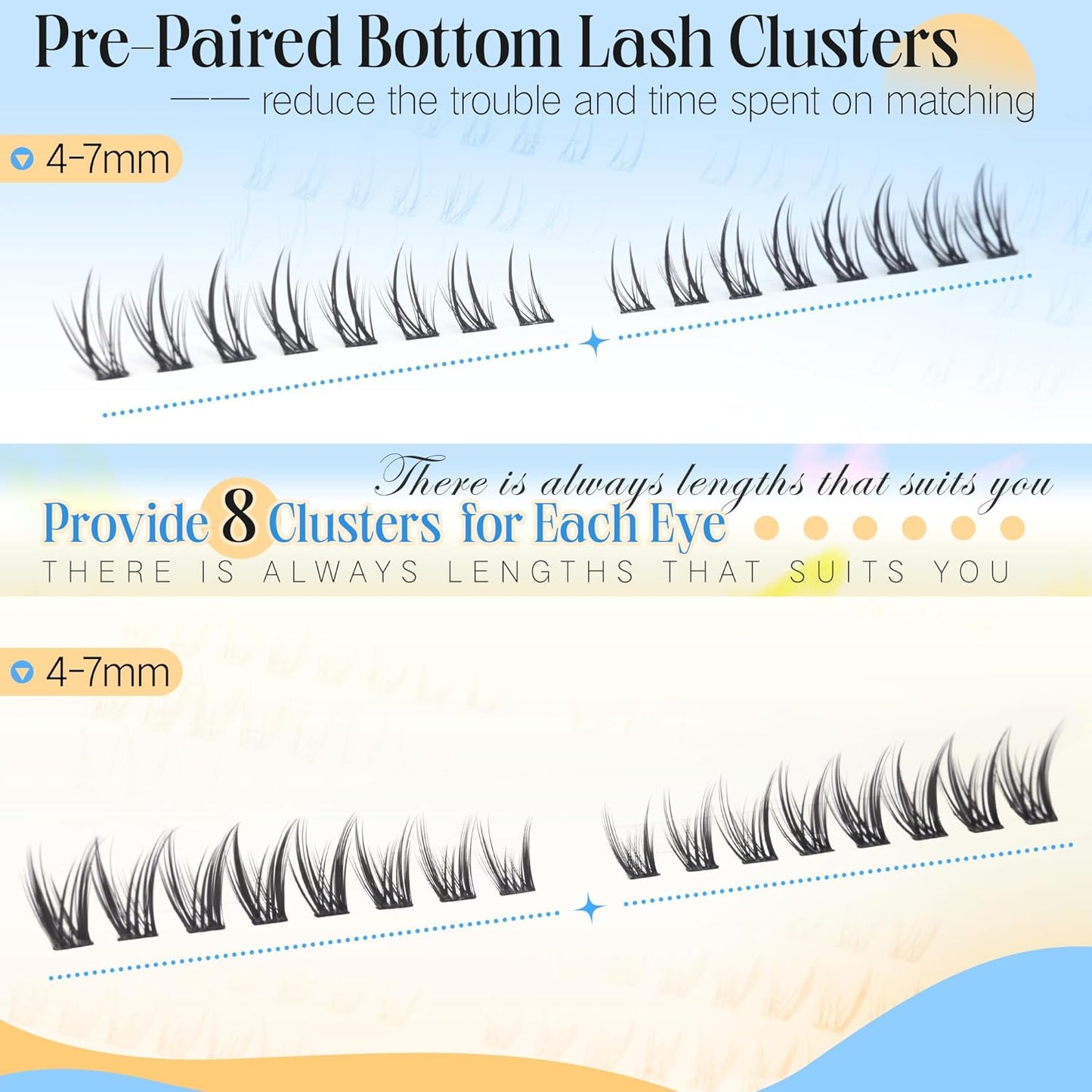 Bottom Eyelash Clusters Lower Lashes Natural Manga Individual Lashes 4-7MM Short Lash Extension Bottom Lash Clusters CC-Curly DIY at Home Easy Application by Newcally