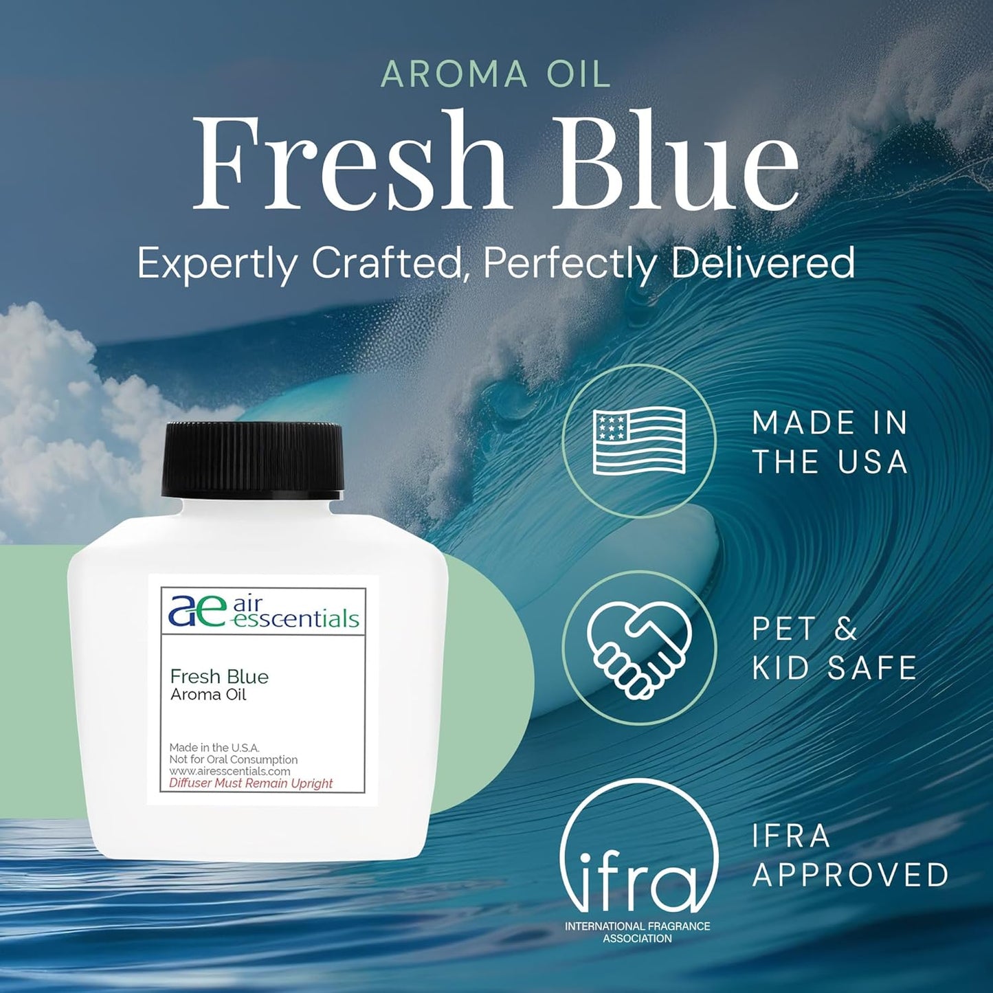 Fresh Blue Aroma Oil, Essential Oils Blend for Diffusers & Scent Machines, Mandarin, Ozone, and Cardamom Blend, Aromatherapy, Cold Air Diffuser Compatible, 100 mL