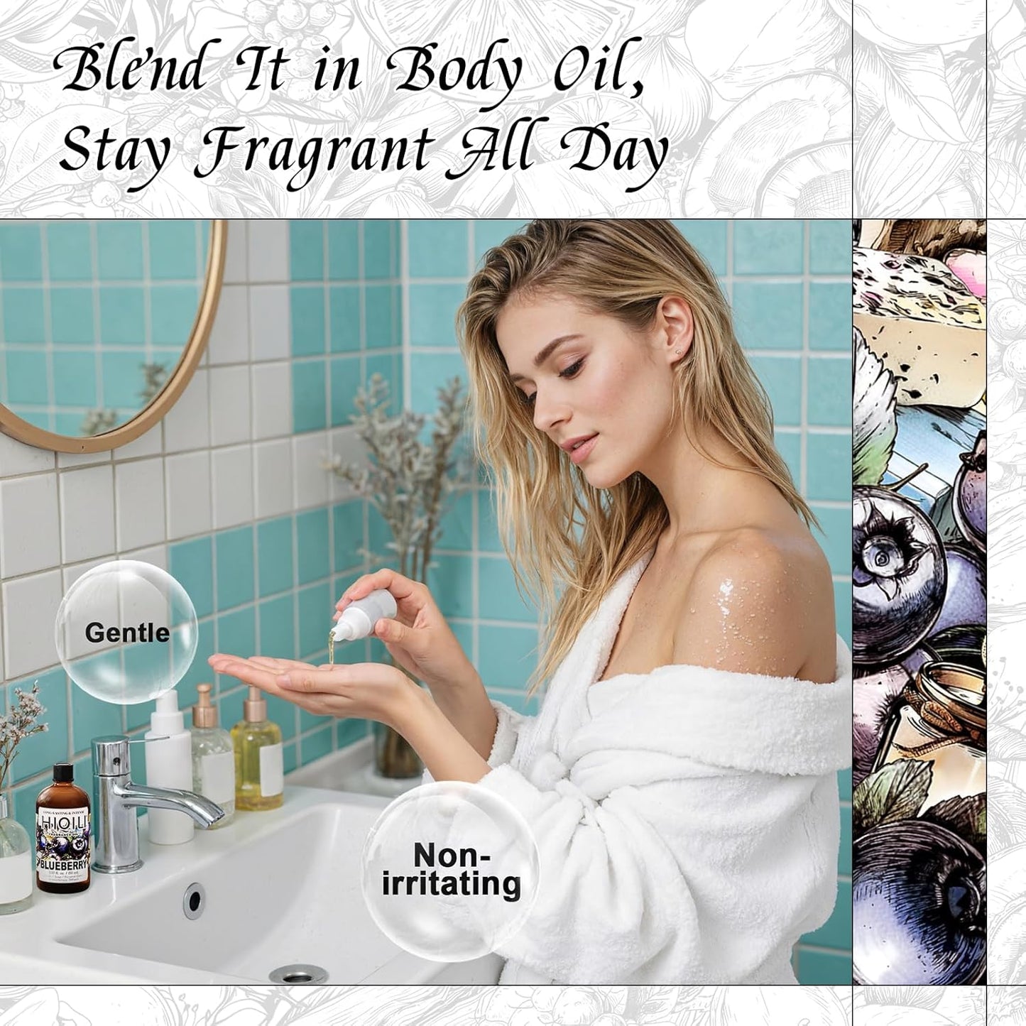 HIQILI Blueberry Fragrance Oil for Candle & Soap Making, Fruity Scents for Reed Diffuser Oil Refill, Add to Lotion, Body Wash - 5.07 Fl Oz