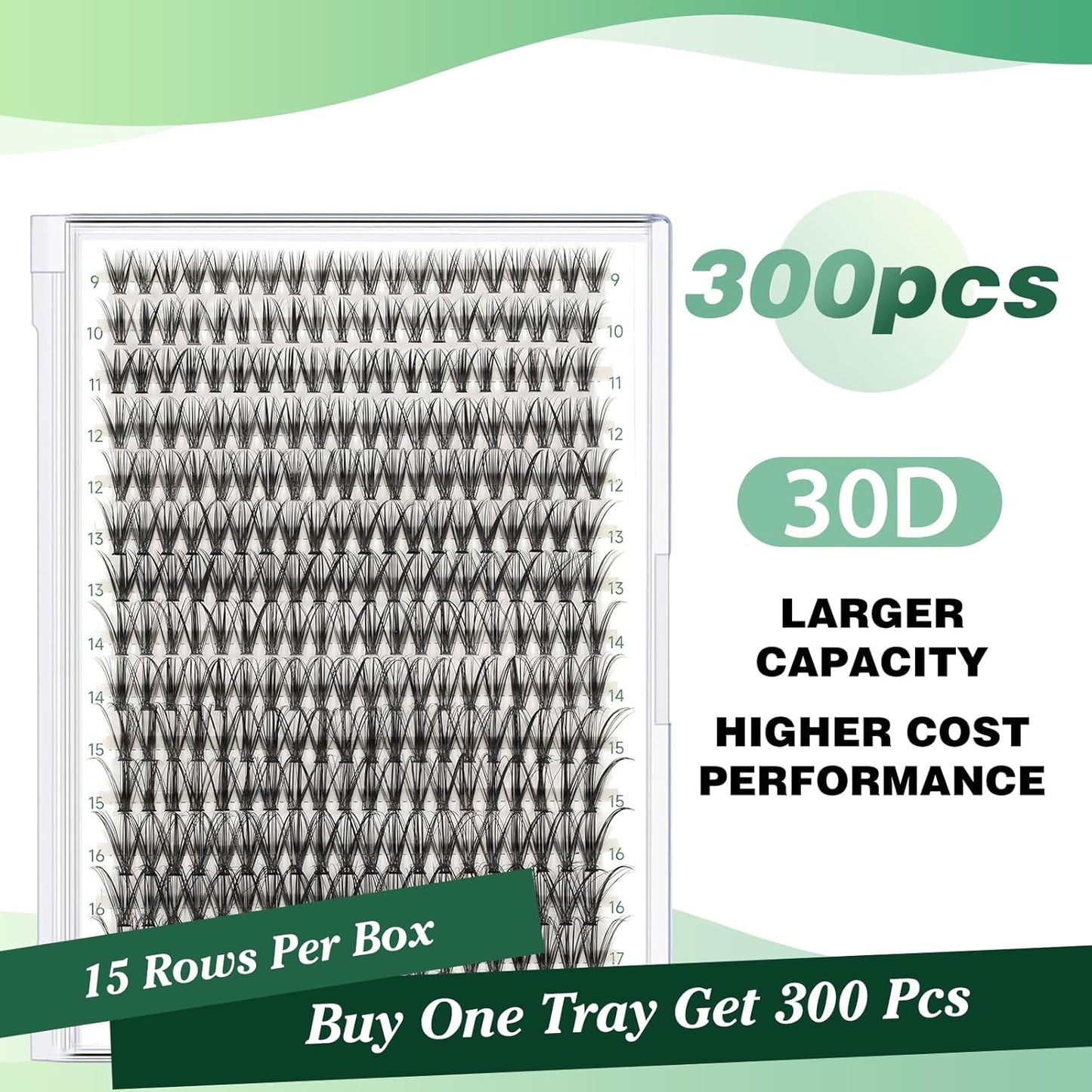 Lash Clusters 300pcs Individual Lashes 30D 0.07D Curl 9-18MIX DIY Eyelash Extension KEYYOU Large Tray Volume Soft&Natural Cluster Lashes(30D-0.07D,9-18MIX）