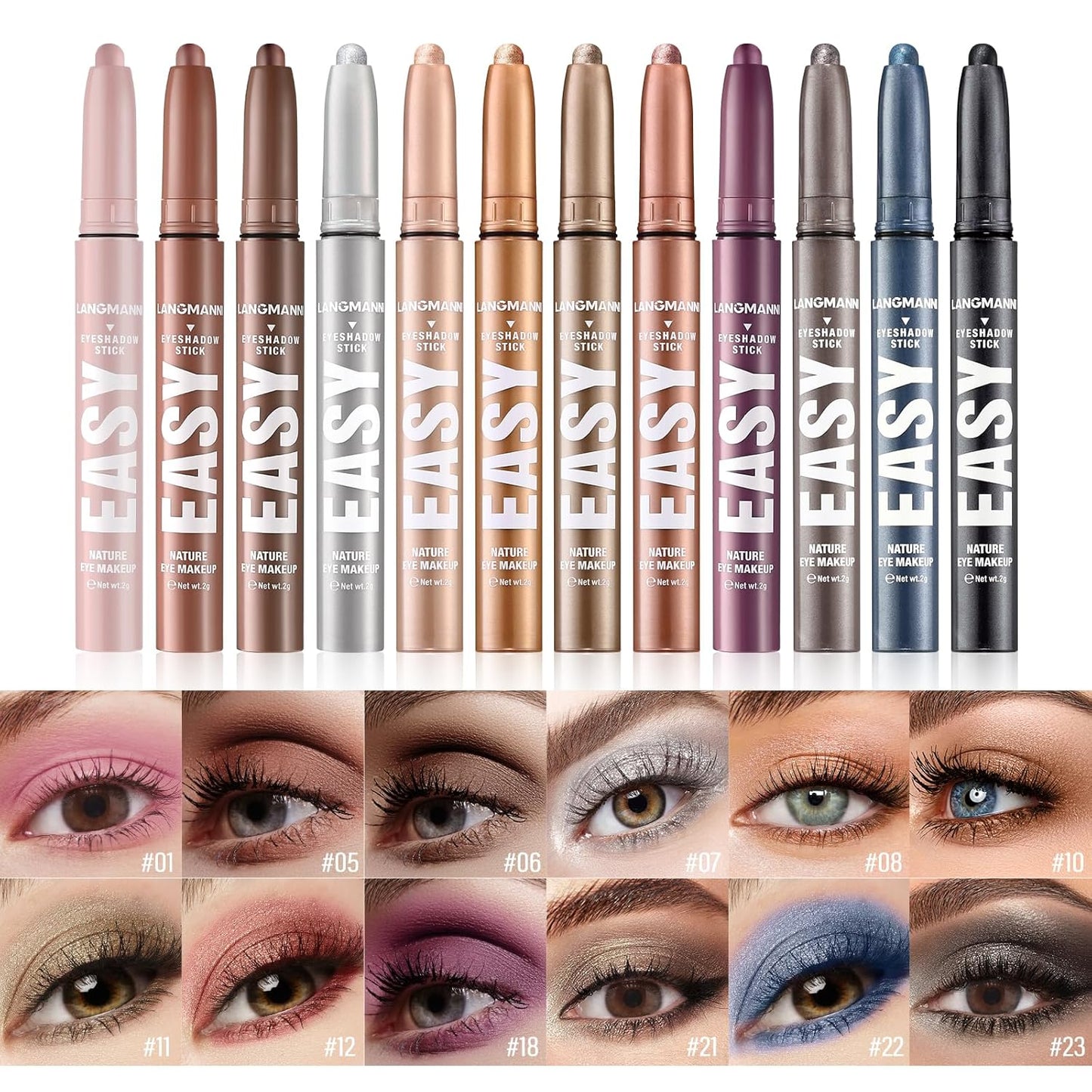 Jolilab Eyeshadow Stick Set, 2 Colors Matte Professional Bright-Colored Contouring and Highlight Eyeshadow Stick, Cream Waterproof Long Lasting High Pigmented Eye Shadow(2, 05+23 2pcs)