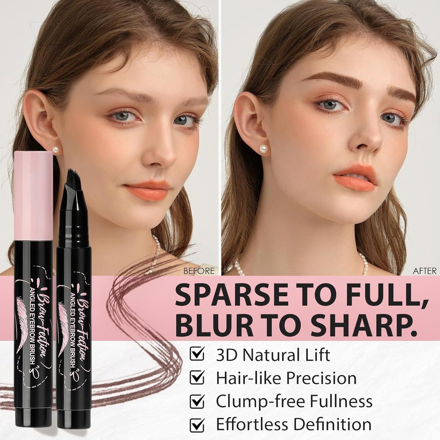 Eyebrow Pencils for Women, Liquid Microblading Eyebrow Pen with Square Angled Brush & Ultra-Fine Precision Tip – Natural Hair-Like Strokes, Waterproof, Smudge-Proof & Long-Lasting, Easy to Use (Black)