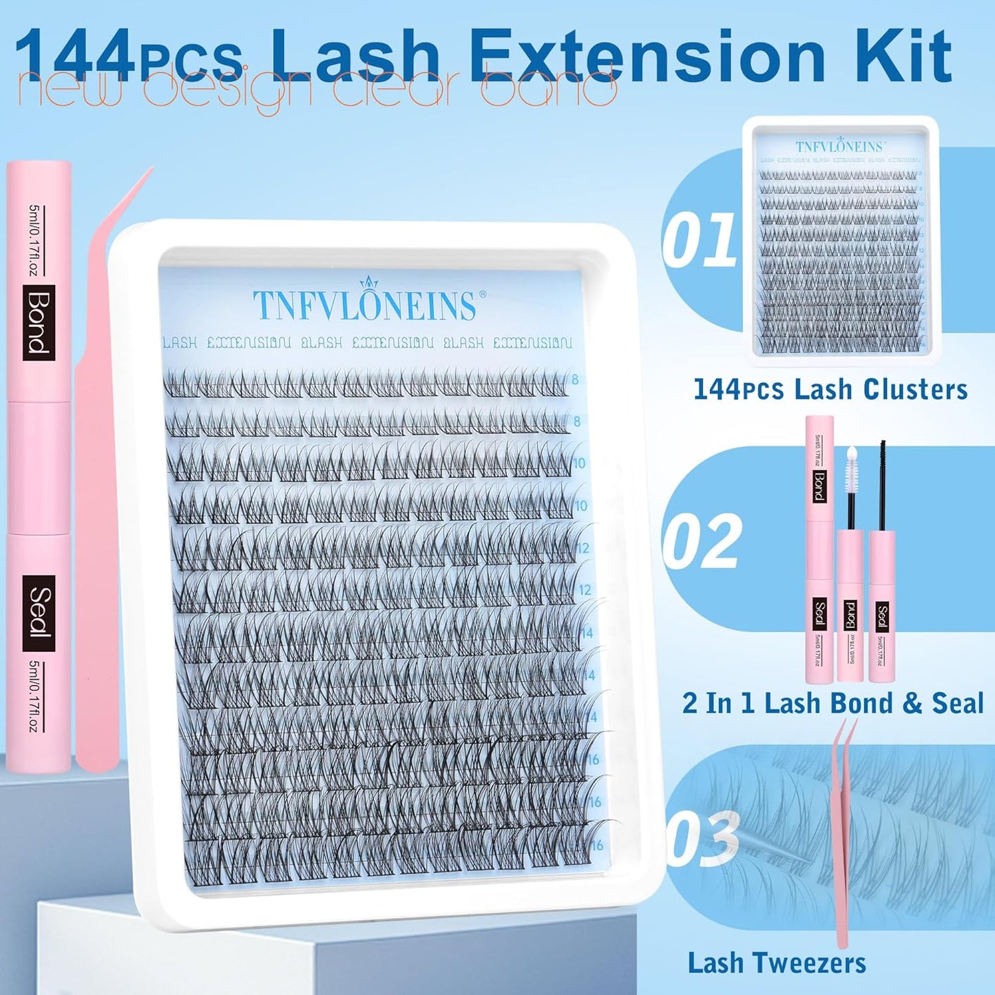 TNFVLONEINS Lash Clusters Kit Natural Lash Extension Kit Wispy Eyelash Clusters C Curl Eyelash Extension Kit Short Individual Lashes Clusters Eyelash Extensions Kit Waterproof Individual Lashes Kit