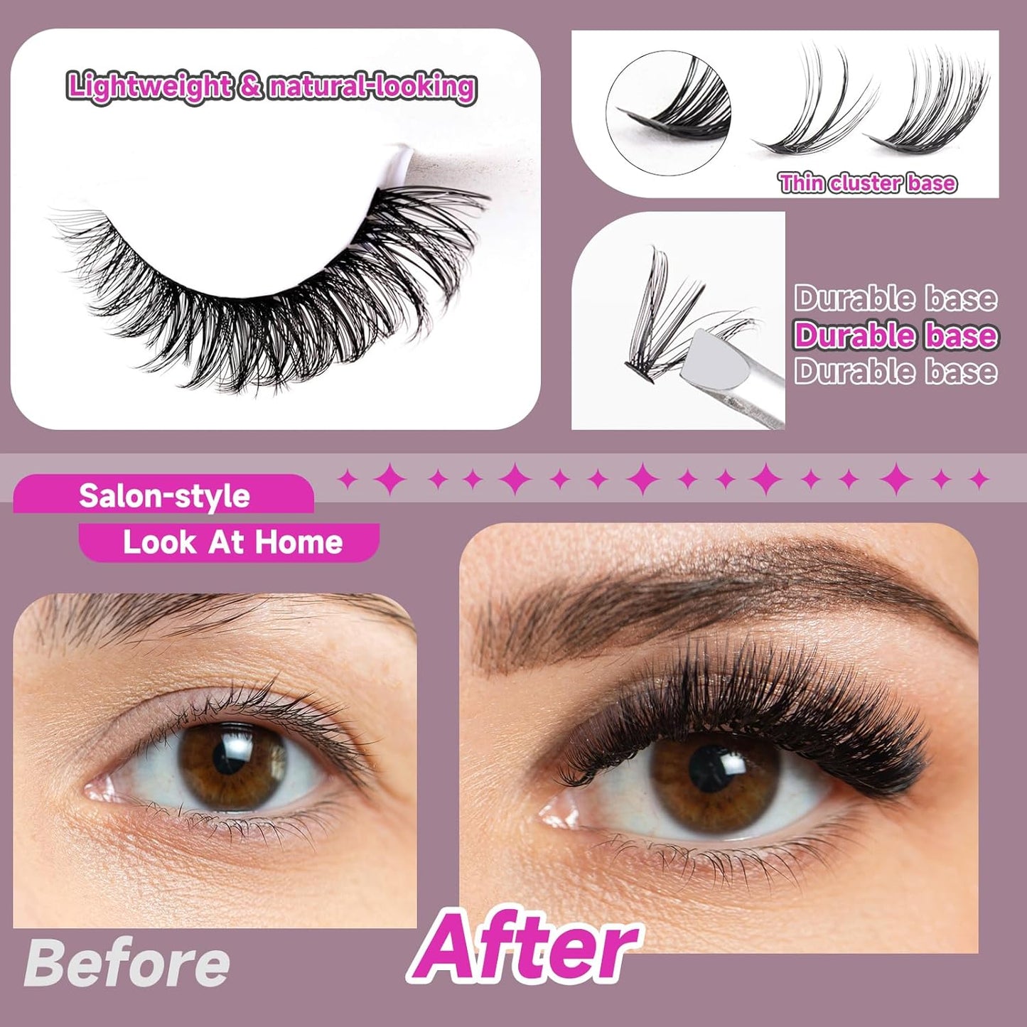 Individual Lashes with bond and seal Lash Remover DIY Lash Extension Kit 320 Pcs Cluster Lashes 10-16mm Natural Light C/D Curl False Eyelashes for Beginner Makeup at Home (20D+50D）