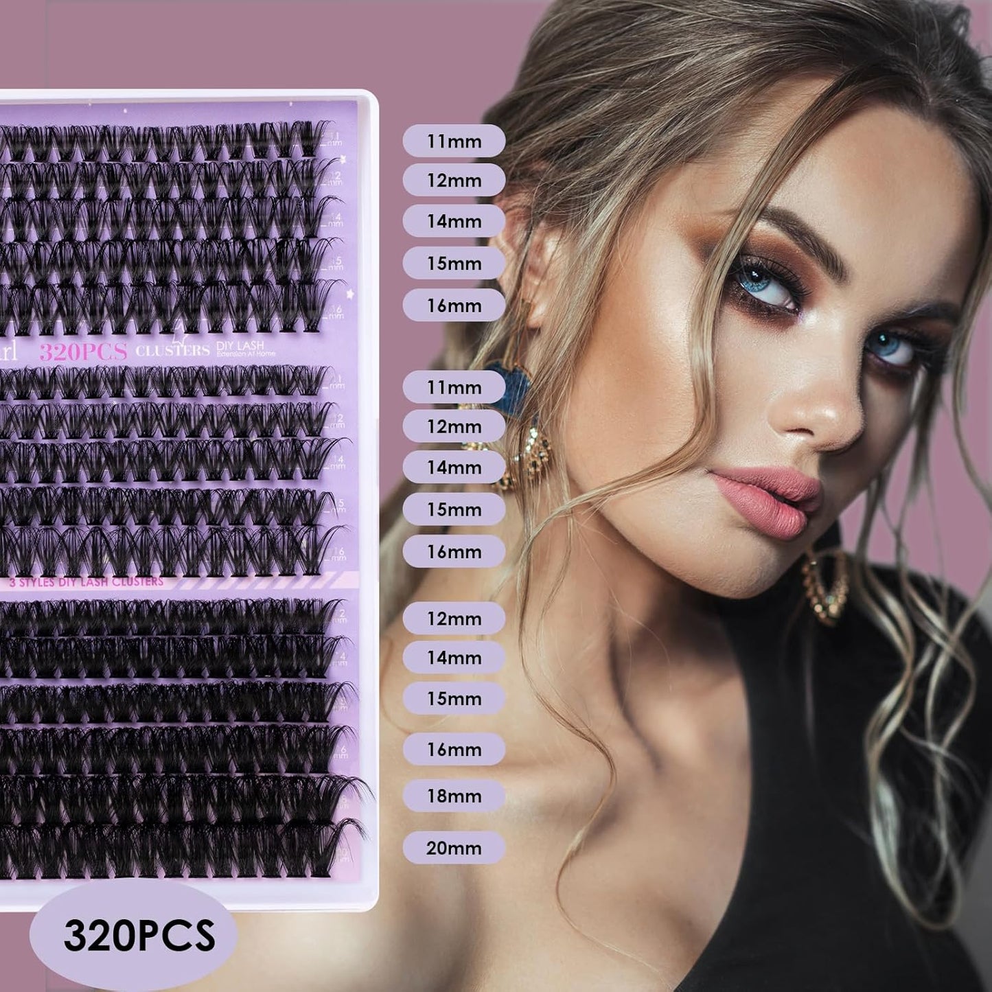 Ocean Pearl Lash Clusters 320PCS Thick Individual Lashes 11-20MM 40D 50D 100D DIY Lash Extension Soft Eyelashes Thick Volume Fake Lashes D Curl Cluster Eyelash Extensions For Beginners-40+50+100D