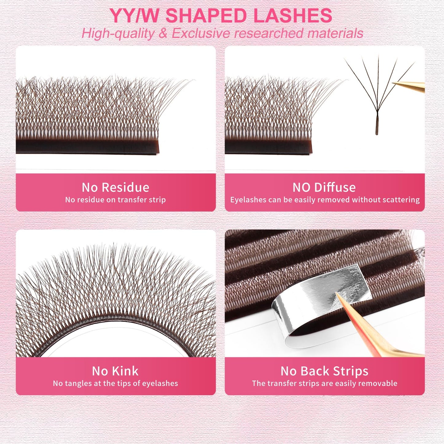 W Lash Extensions Brown 5D Eyelash Extensions W Shape 0.07mm Thickness D Curl Mix 8-15mm Premade Fans Volume Lashes Matte Black Crisscross(W-Brown-5D-0.07-D,8-15mm)