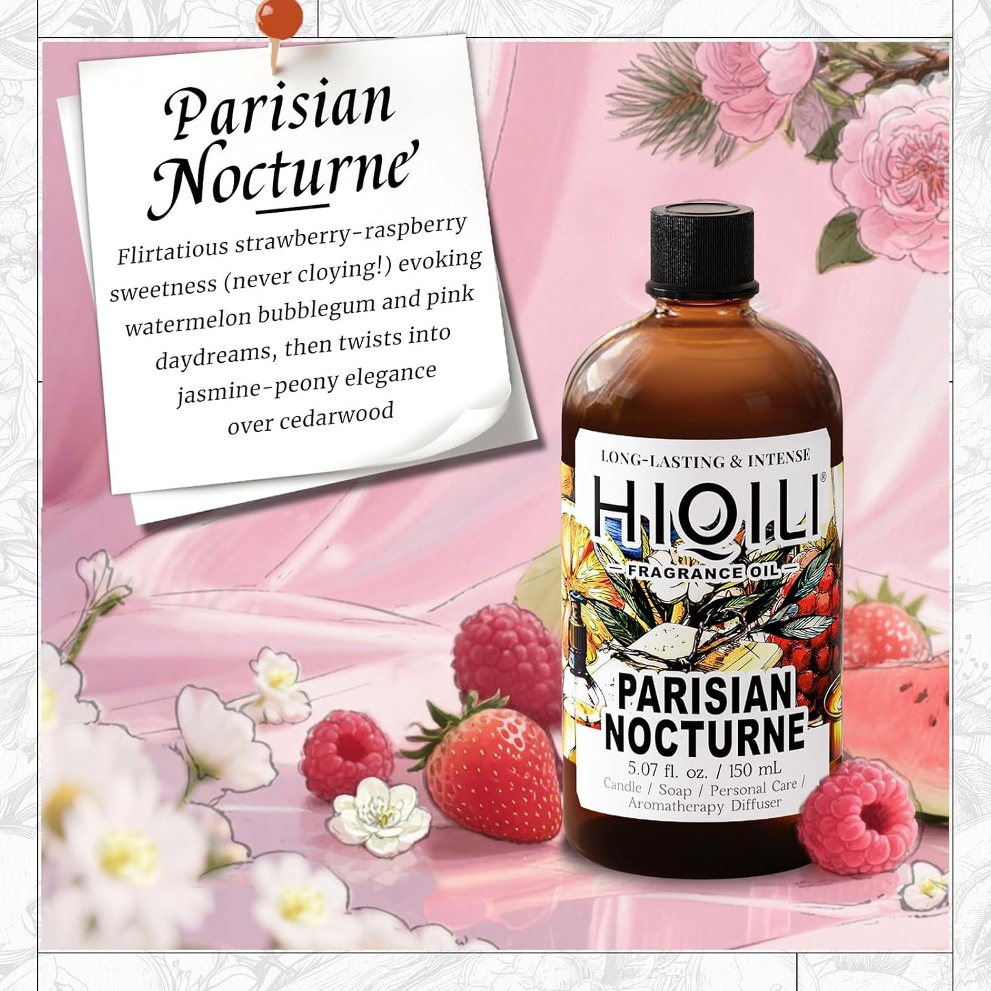 HIQILI Parisian Nocturne Fragrance Oil for Diffuser, Inspired by YL's M.on Paris, Candle & Soap & Perfume Balm Making, Sweet Notes, Long-Lasting Aroma - 5.07 Fl Oz