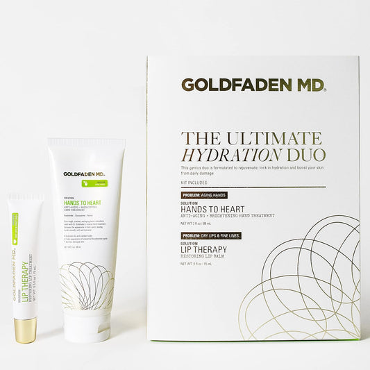 GOLDFADEN MD Ultimate Hydration Duo Hands to Heart Moisturizing Anti-Aging Hand Cream 3oz and Lip Therapy Restoring Lip Balm .5oz