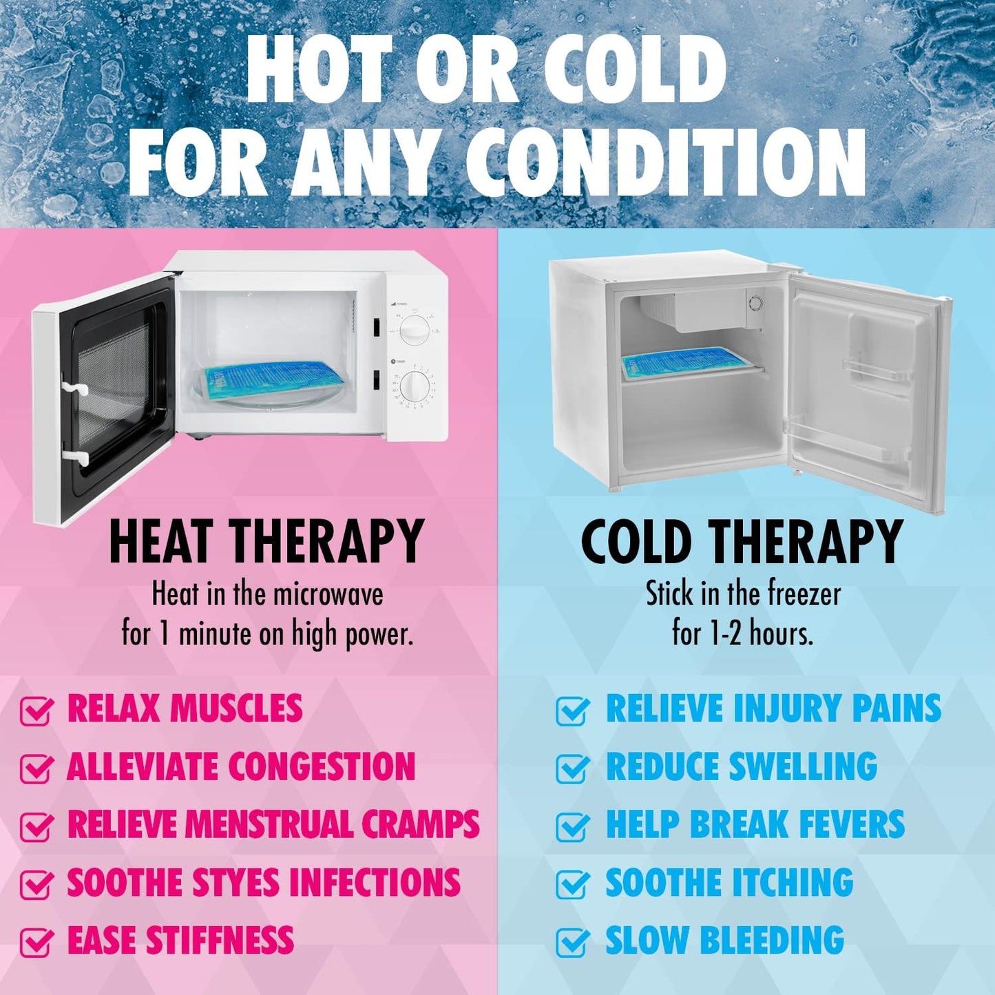 Perfect Remedy 2-Pack Gel Ice Packs for Injuries - Reusable, Soft & Flexible Hot & Cold Compress, Soothing Aid for Sprains, Strains, Soreness conditions, Alternative to Hot Water Bottles (Blue, Large)