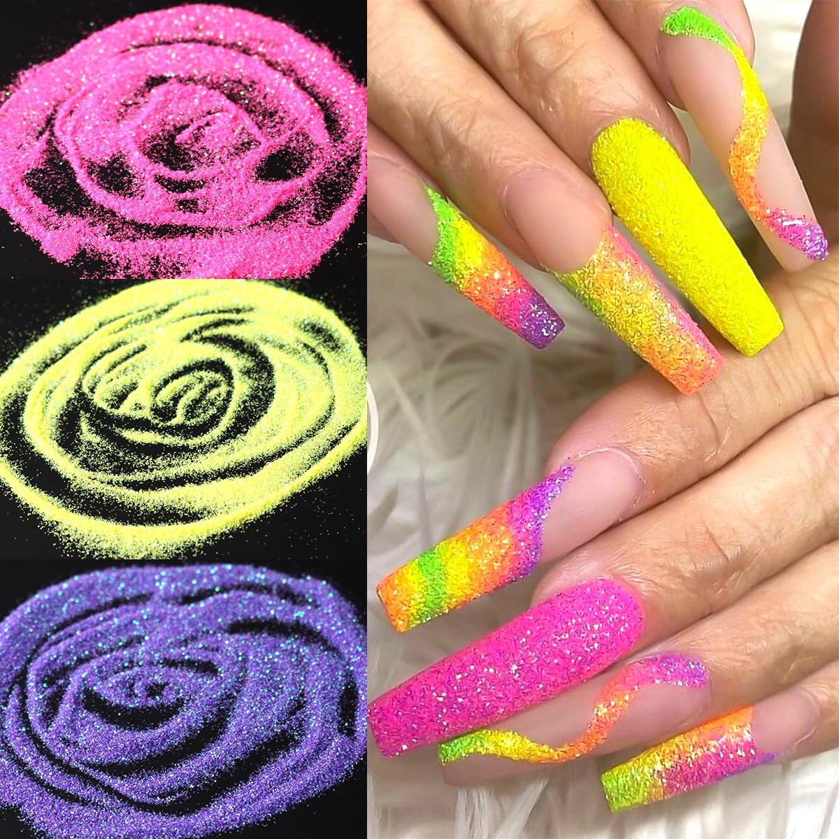 10 Bottle Shimmer Sugar Glitter Powder for Nails,Colorful Candy Coat Effect Iridescent Nail Dipping Powder Pigment, Fluorescent Chrome Dust and Stainless Steel Cuticle Pusher for DIY Manicure Decor