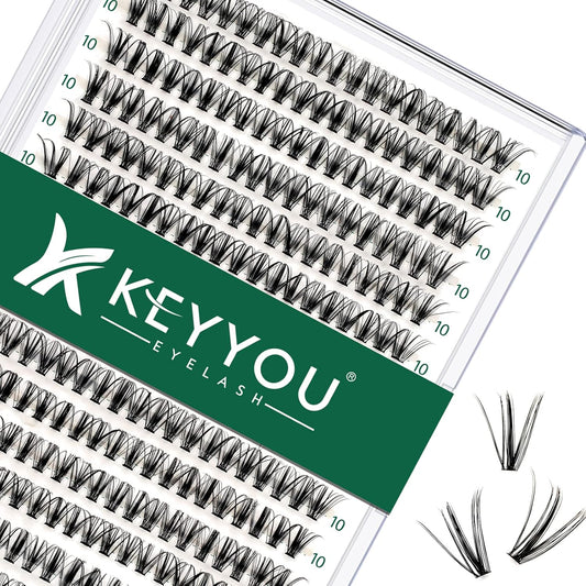 Lash Clusters 300pcs Individual Lashes 30D 0.07D Curl 10mm DIY Eyelash Extension KEYYOU Large Tray Volume Soft&Natural Cluster Lashes(30D-0.07D,10）