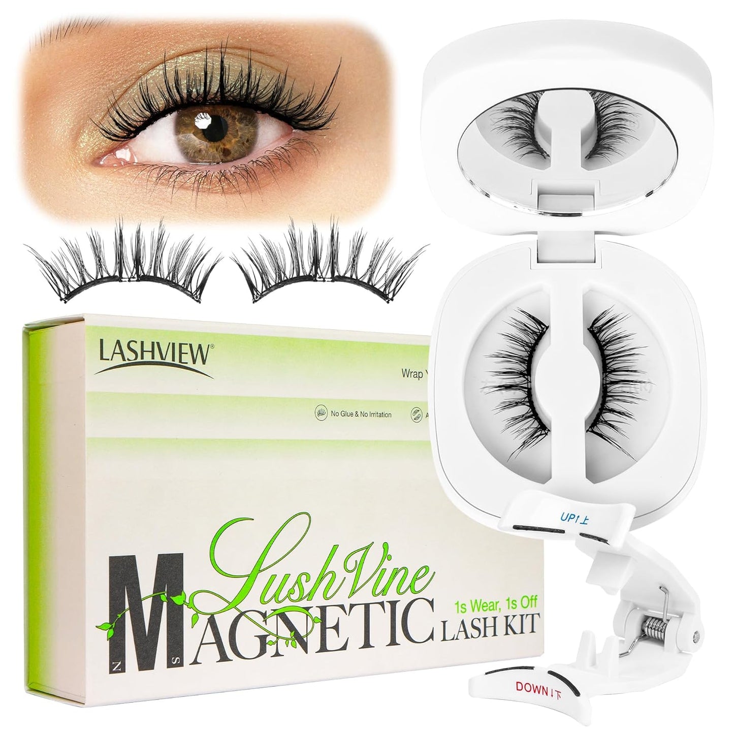 LASHVIEW Magnetic Eyelashes with Applicator, Reusable Soft Magnetic Eyelashes Natural Look, No Glue Needed, Windproof & Waterproof for All-Day Comfort (L02)