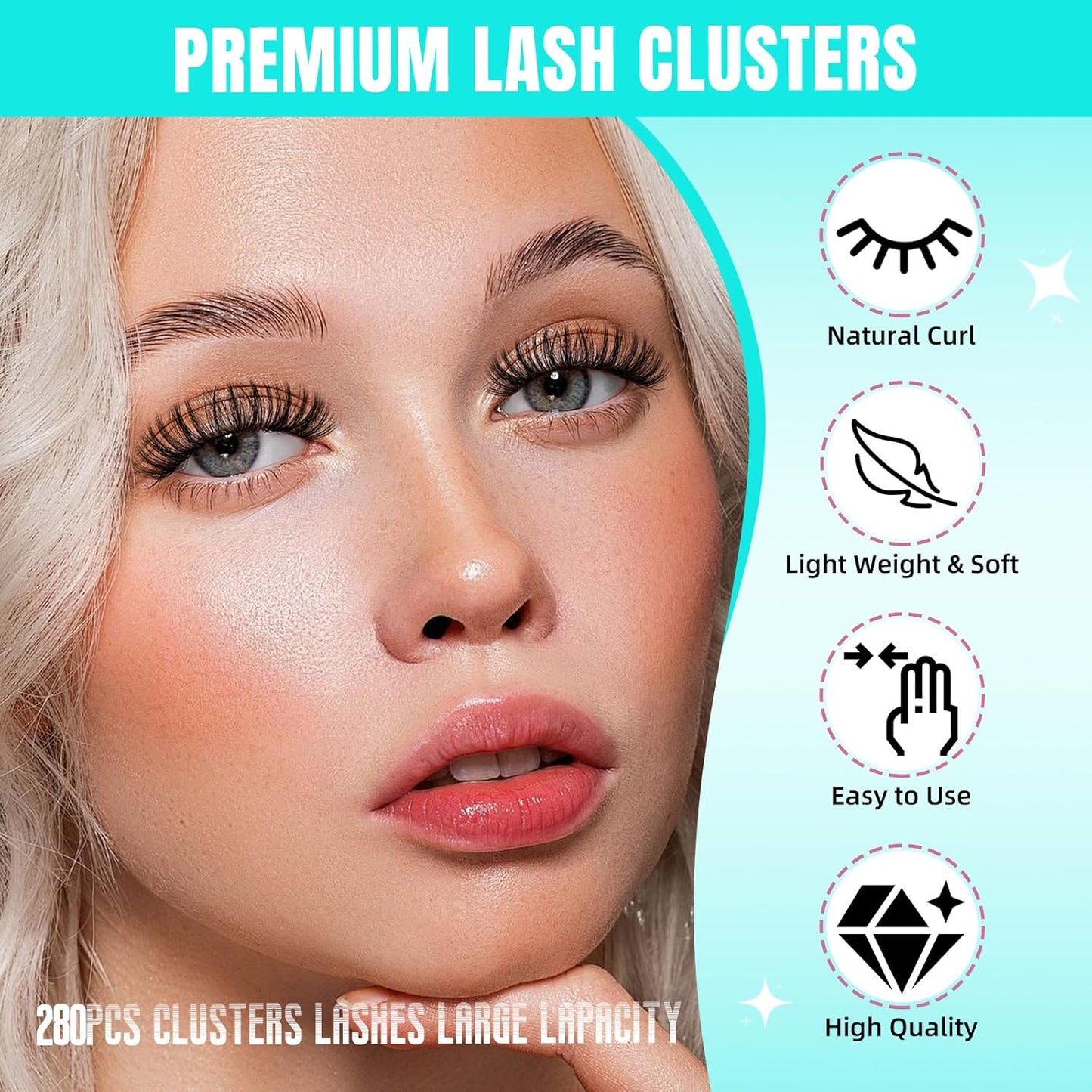Lash Clusters Wispy 280PCS Eyelash Extension 70D Cluster Lashes Individual Lashes DIY Lash Extension Natural Look Cluster Eyelash Extensions Soft False Eyelashes at Home for Beginners(14mm)