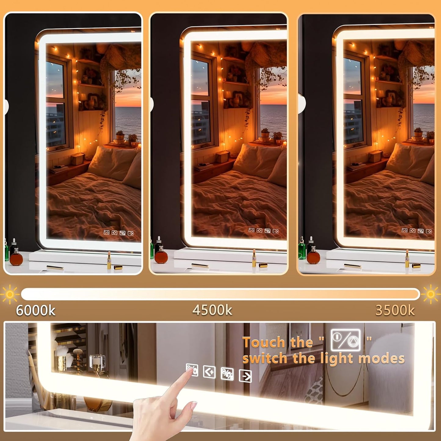 Hasipu Vanity Mirror with Lights and Bluetooth Speaker, 39.4" x 29.5" LED Makeup Mirror, Lighted Makeup Mirror with Dimmable 3 Modes, USB Charging Port, Round White