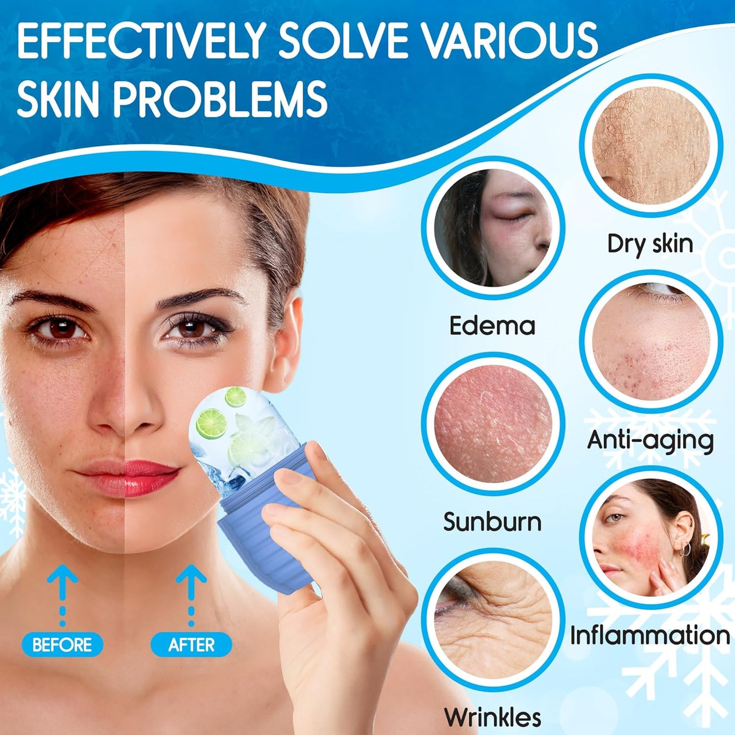 2Pcs Ice Roller for Face, Ice Face Roller, Reusable Silicone Ice Mold for Face, Facial Beauty Ice Roller Skin Care Tools for Shrink Pores Anti Wrinkle Reduce Puffiness (Black + Rose)