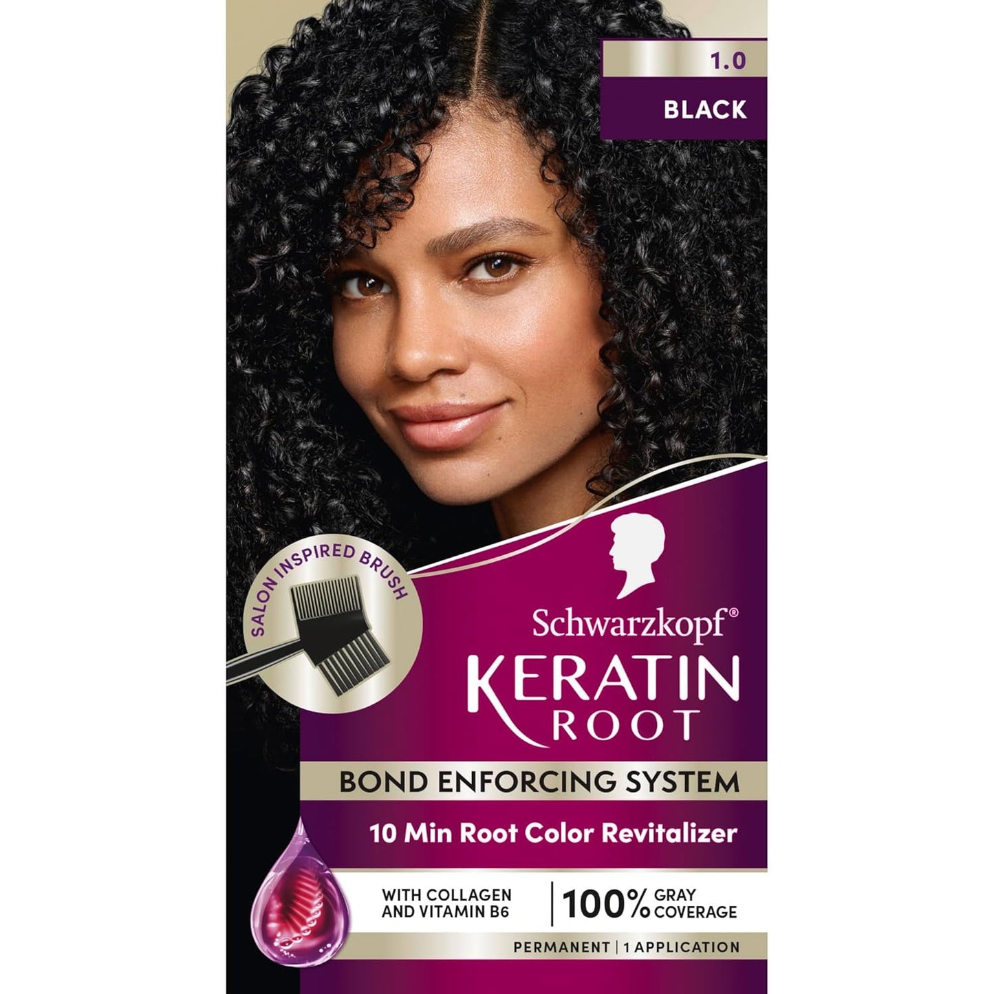 Schwarzkopf Keratin Color Root Permanent Hair Color Kit, Black, 1 Application - Salon Inspired Permanent Hair Dye, for up to 80% Less Breakage vs Untreated Hair and up to 100% Gray Coverage