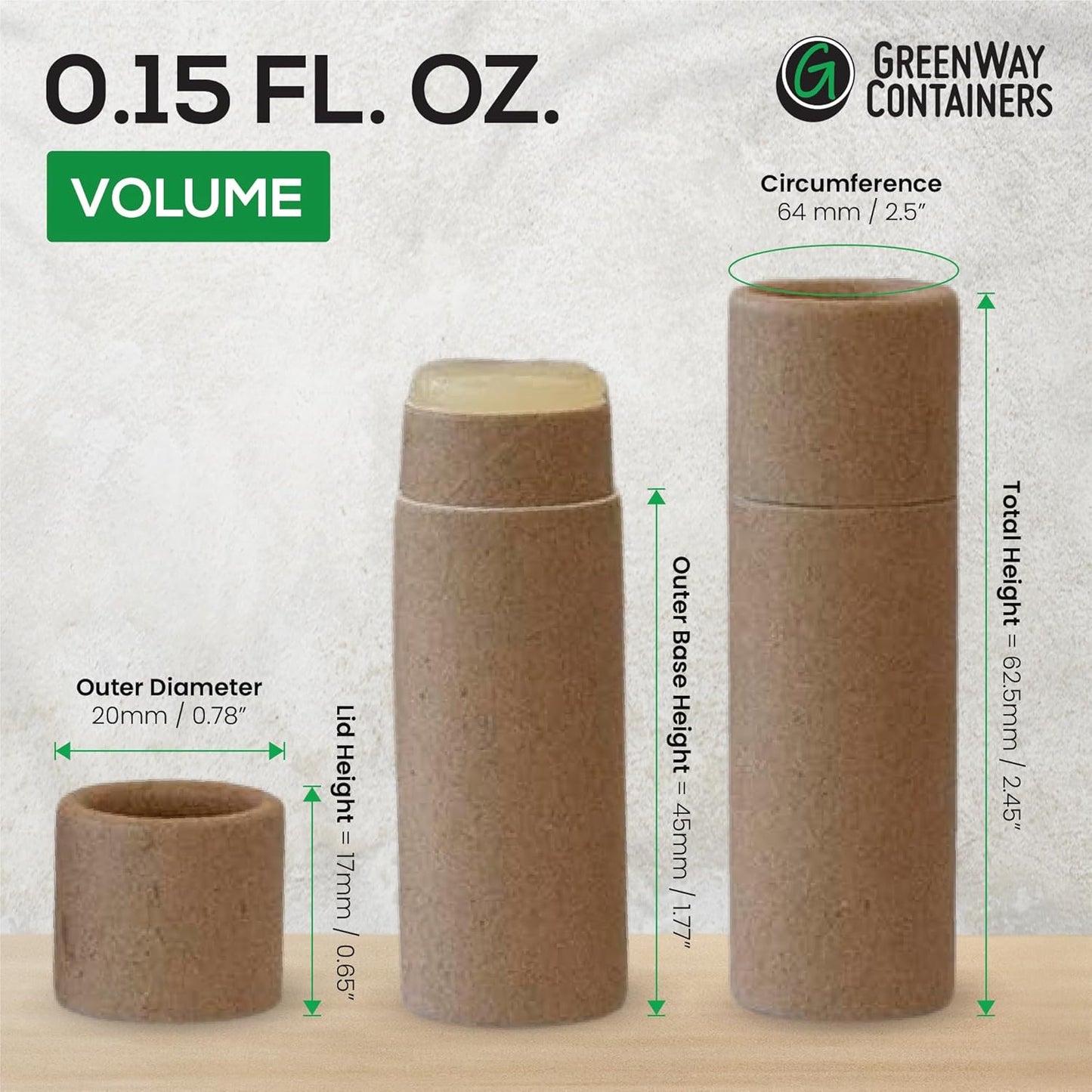 GreenWay 0.15oz / 4.25g Kraft Paperboard Lip Balm Tubes with Lids - 12 Pack Lip Gloss Tubes Refillable DIY Cosmetic Containers – Extra Thick Push-Up Bottom Lip Balm Containers - White