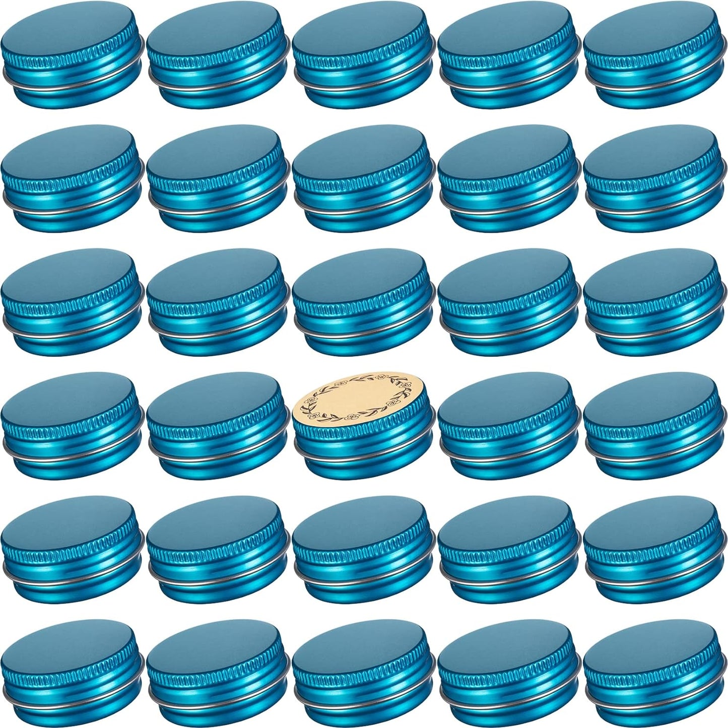 0.5 oz Screw Top Aluminum Tin Jar with Screw Lid and Blank Labels (Lake Blue - Pack of 32)