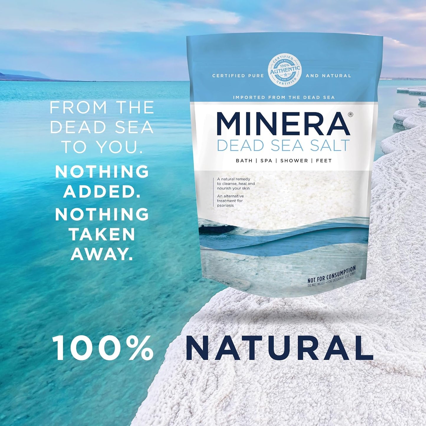 Minera Fine Grain Dead Sea Salt for Bath & Soaking – 57 lbs (3 x 19 lb Bags), Fast-Dissolving, 100% Pure & Natural, Unscented, Skin-Nourishing Bulk Sea Salt