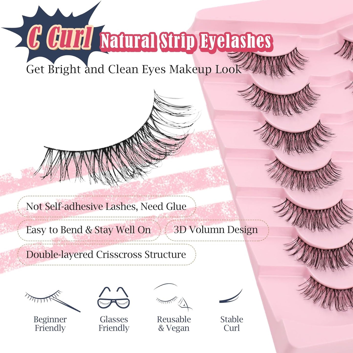 Eyelashes Natural Daily Lashes False Eyelash Lash Strips C Curl Siligli