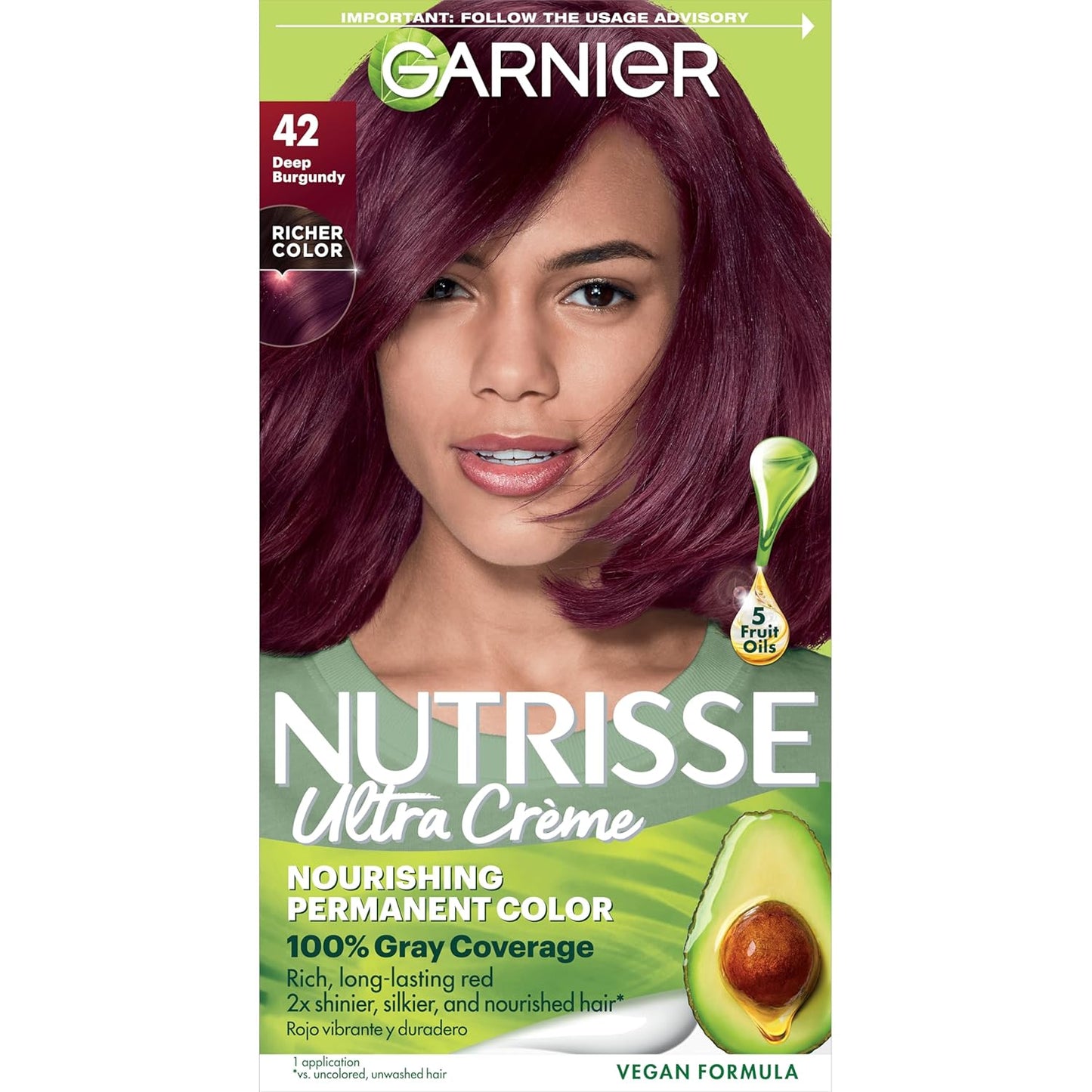 Garnier Hair Color Nutrisse Nourishing Creme, 42 Deep Burgundy (Black Cherry) Red Permanent Hair Dye, 1 Count (Packaging May Vary)