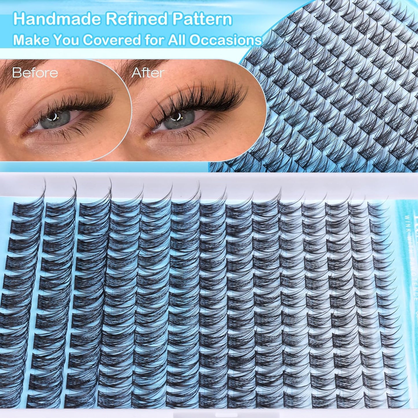 Pawotence Wispy Lash Clusters Natural Cluster Eyelash Extensions 154pcs Individual Lashes 8-16mm Cluster Lashes Extension DIY False Eyelashes Soft Comfortable Natural Eyelash Clusters with Thin Band