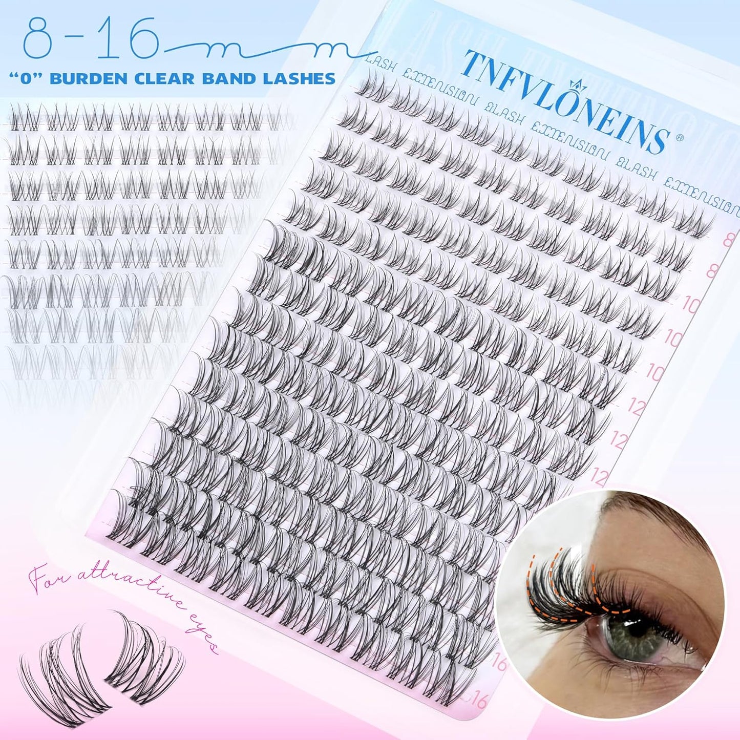 Wispy Lash Clusters Natural Eyelash Clusters Clear Band Cluster Eyelash Extensions CC-Curly Individual Lashes Clusters 8-16MM Lash Extension DIY Cluster Eyelashes Pack by TNFVLONEINS