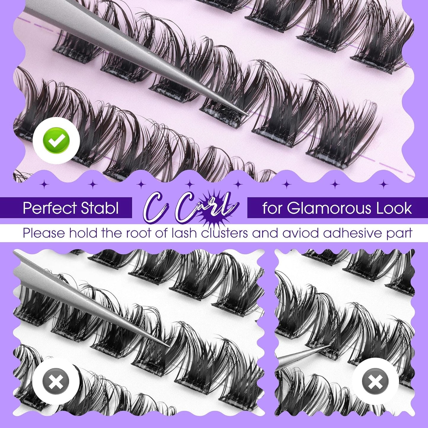 JIMIRE Self Adhesive Eyelashes Manga Lash Clusters Natural Look 10-14MM Wispy Pre Glued Lashes Clusters No Glue Needed D-Curly Natural Cluster Lashes Reusable Invisible Band Press on Lashes