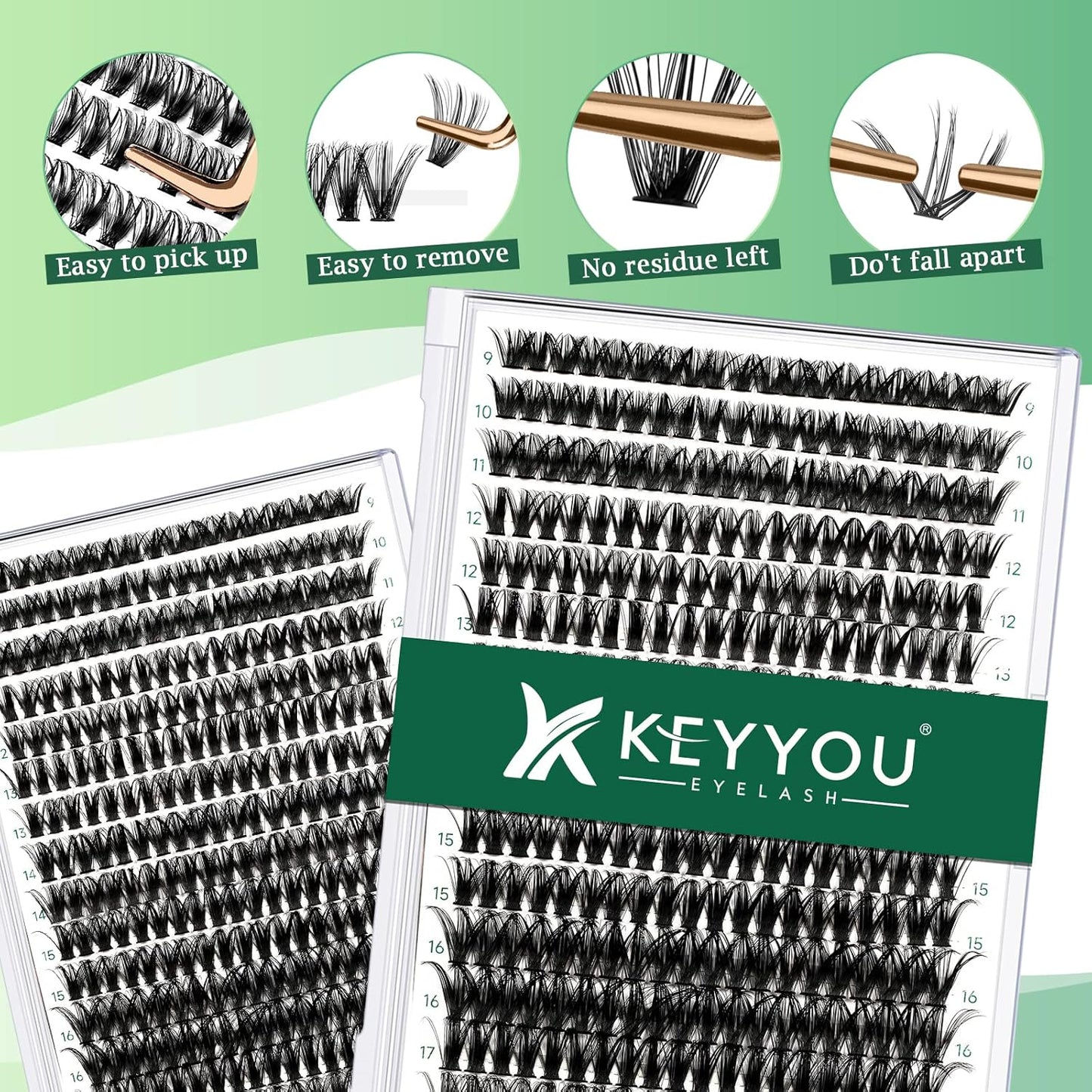 Lash Clusters 300pcs Individual Lashes 50D 0.07C Curl 9-18MIX DIY Eyelash Extension KEYYOU Large Tray Volume Soft&Natural Cluster Lashes(50D-0.07C,9-18MIX）