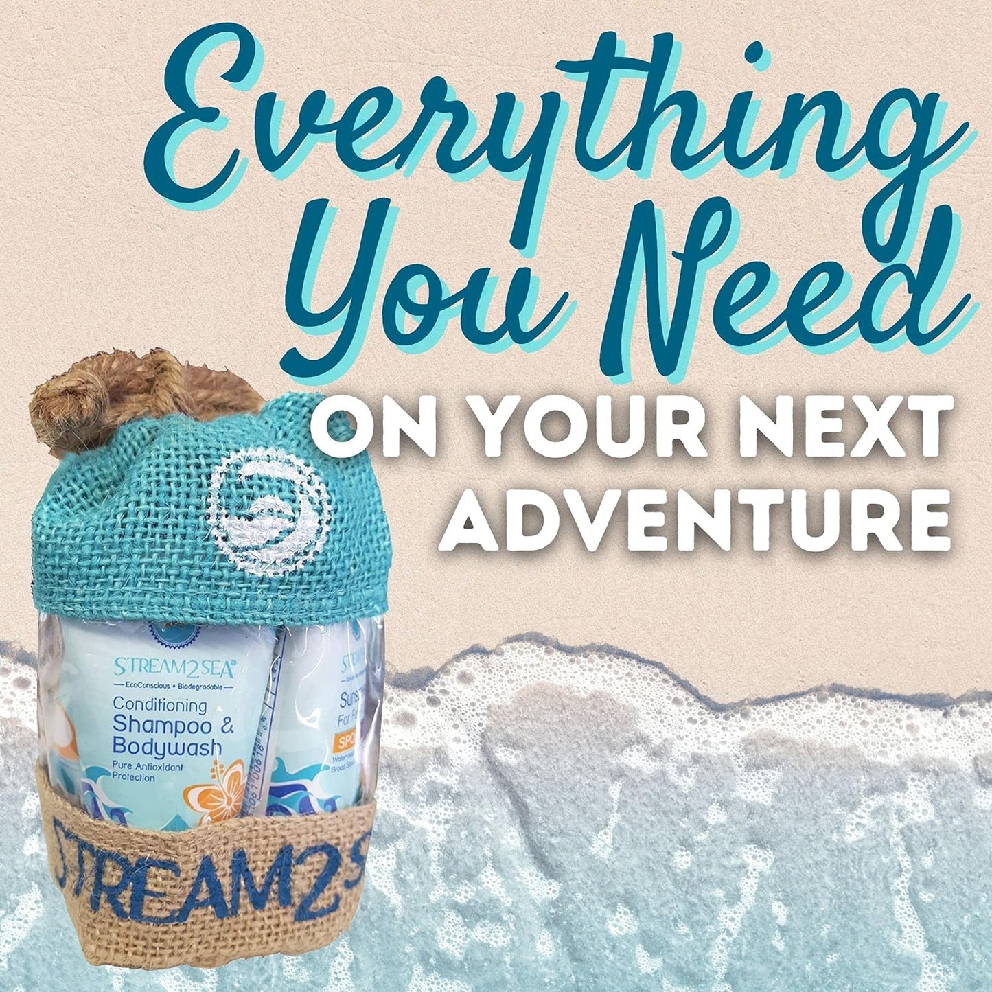 EcoConscious Travel Kit Body & Hair Care Gift Set | Shampoo & Body wash | Conditioner | SPF30, SPF20 and Mineral Sunscreen | SPF 30 Cucumber Mint and Hydrate Cherry Vanilla Lip Balm by Stream2Sea