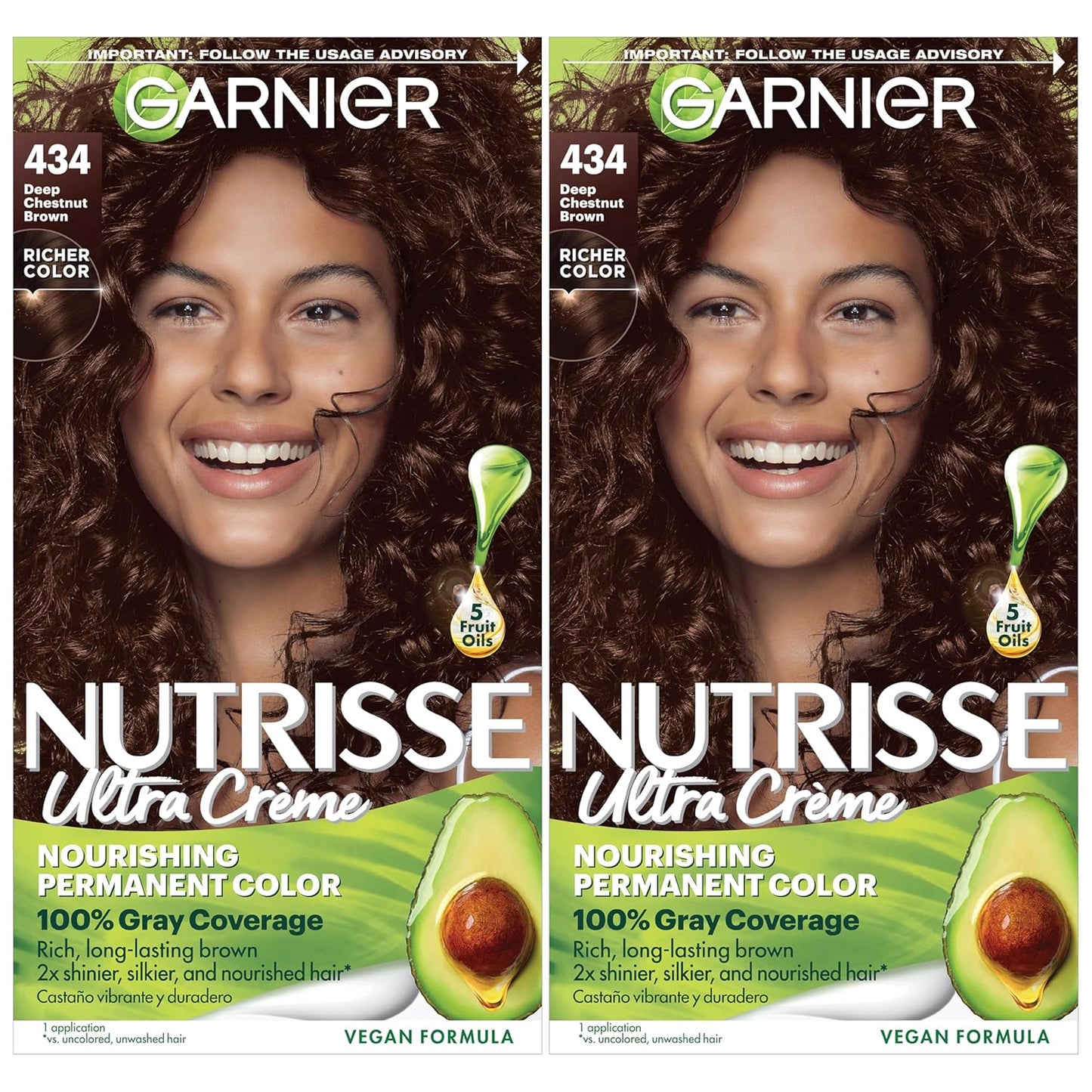 Garnier Hair Color Nutrisse Nourishing Creme, 434 Deep Chestnut Brown (Chocolate Chestnut) Permanent Hair Dye, 2 Count (Packaging May Vary)