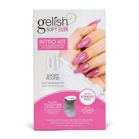 Gelish Soft Gel™ Intro Starter Kit – Full Coverage Press On Tips, LED Nail Lamp, Long-Lasting, Fast Application, No Chip, At-Home Gel Nails, Easy to Use (Short Round Kit)