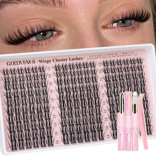 Manga Lash Clusters Kit Natural Wispy Cluster Eyelash Extensions Kit 180 Pcs Fairy C Curl Cluster Lashes 10-16mm Fluffy Lash Extensions Kit Anime Cosplay No Plastic Feel Individual Lash