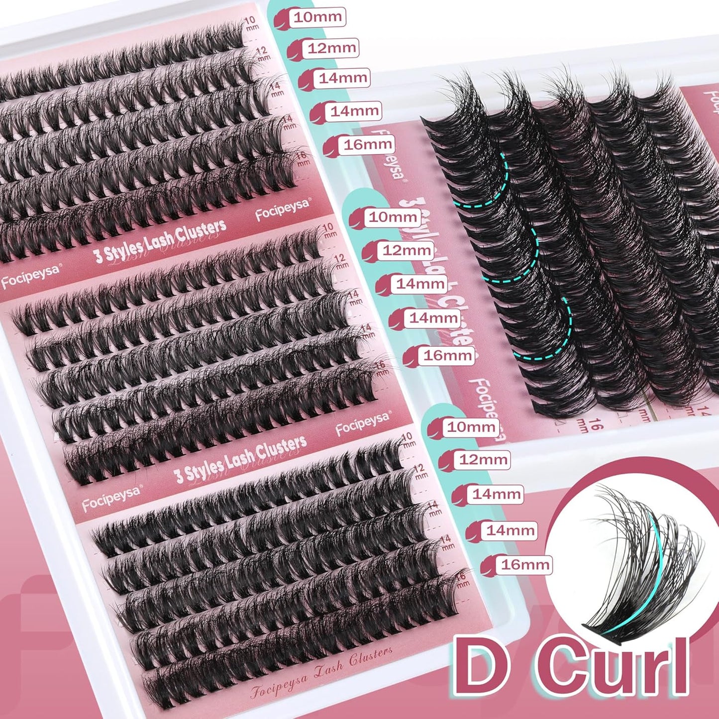 Focipeysa Lash Extension Kit 300pcs Lash Clusters Volume Eyelash Extension 60D 70D 80D Eyelash Clusters 9-16mm DIY Lash Extensions Kit with Waterproof Lash Bond and Seal and Lash Tweezers