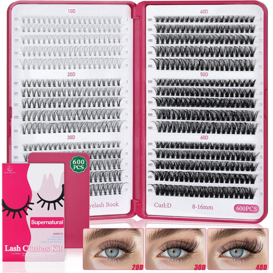 Bombshell SE Lash Clusters 600PCS Lashes - Lash Clusters 10D 20D 30D+40D50D60D Individual Lashes Clusters D Curl Lash Extension 8-16MM Eyelash Clusters DIY Cluster Eyelash Extensions for Beginners