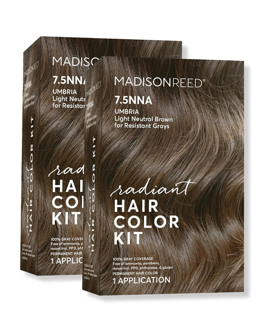 Madison Reed Radiant Hair Color Kit | 7.5NNA Light Neutral Brown (Umbria Brown) 100% Maximum Gray Hair Coverage | Permanent Hair Dye for Resistant Grays | PPD-Free & Ammonia-Free |2 Pack