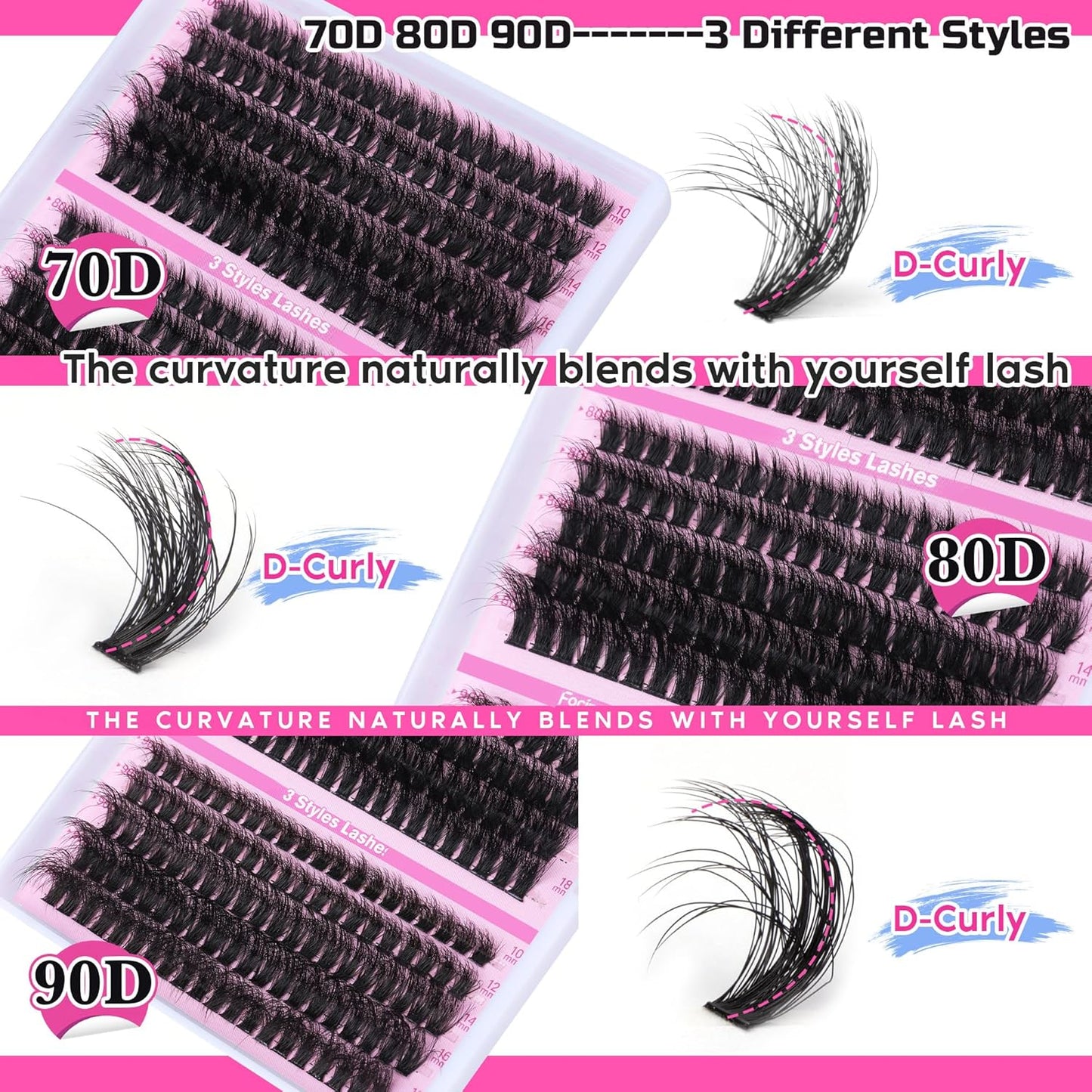 Volume Lash Extension Mink Thick Cluster Eyelash Extensions 10-18mm Lash Clusters Individual Lash Extensions DIY Clusters Lashes Extension at Home by Focipeysa (300pcs-70P+80P+90P 10-18mm)