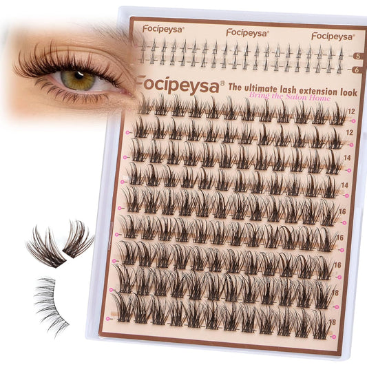 Focipeysa Wispy Clusters Eyelash Extensions Brown Lashes Clusters 12mm-18mm Eyelash Extensions Natural Lashes Extensions with Bottom lash Salon Effect Eyelash Clusters With Spikes