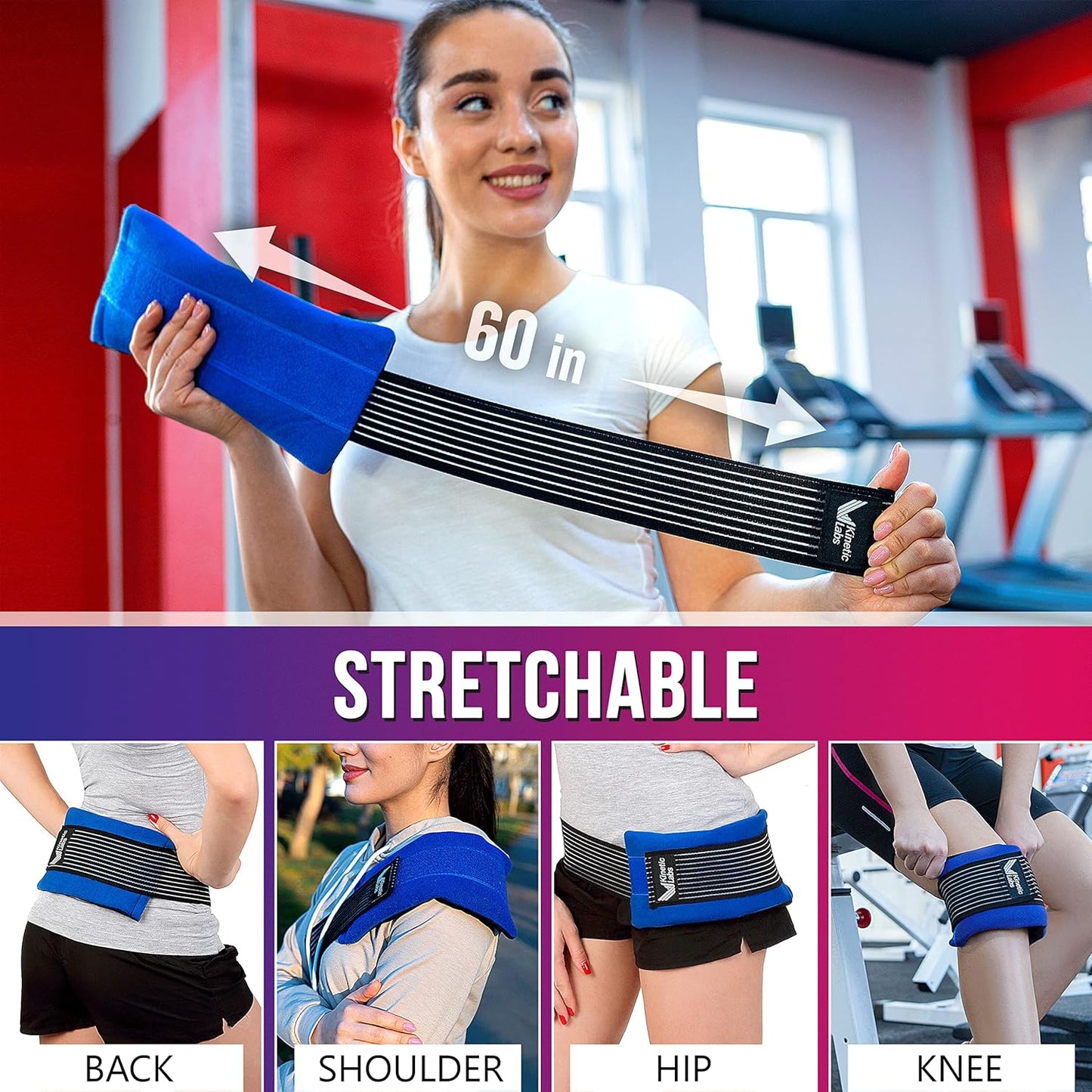 Reusable Ice Pack Wrap by Kinetic Labs - Gel Ice Pack Wrap - Ice Packs for Injuries Reusable (Large with Extra Gel Pack)