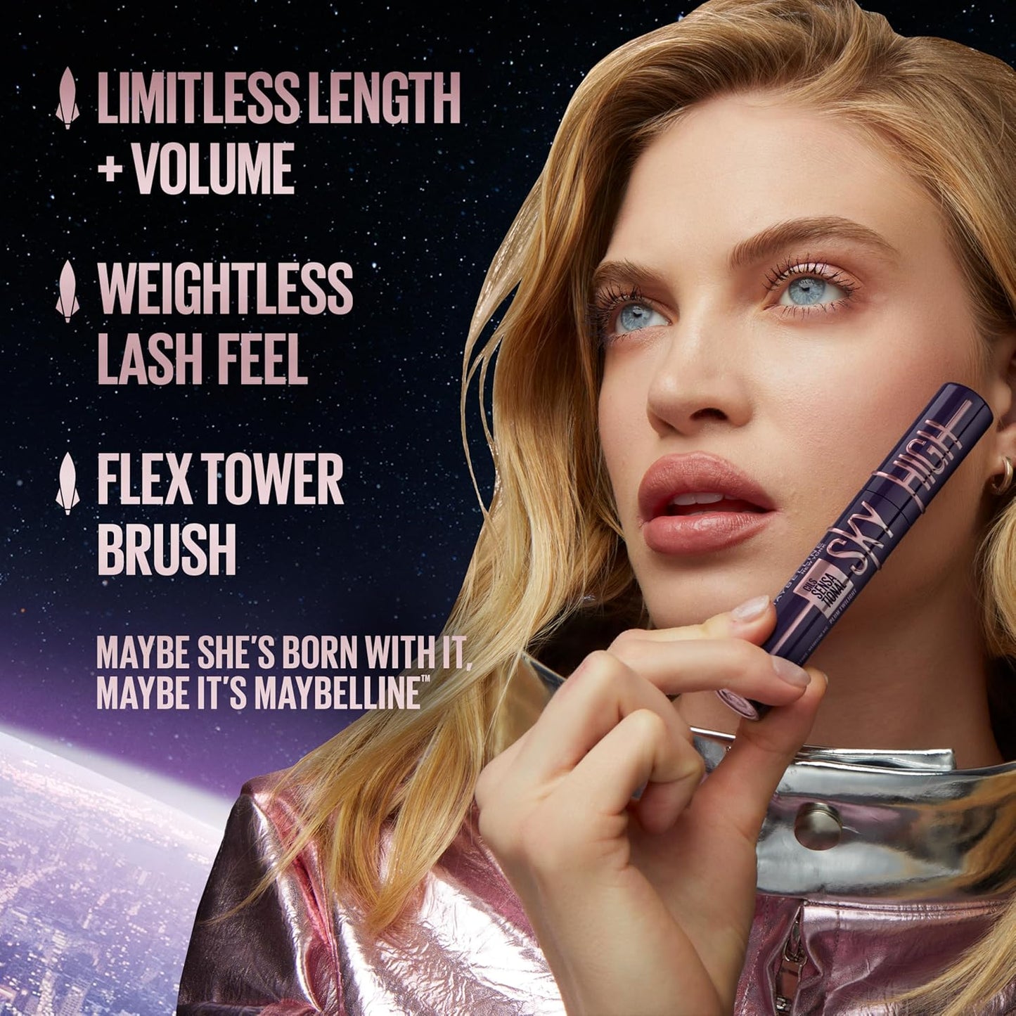 Maybelline Lash Sensational Sky High Waterproof Mascara Makeup, Volumizing, Lengthening, Defining, Curling, Multiplying, Buildable Formula, Very Black, 1 Count