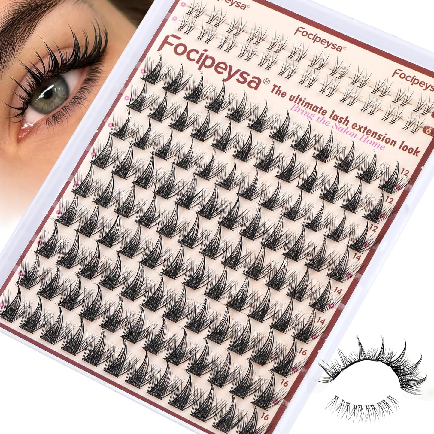 Focipeysa Wispy Lash Clusters Spike Eyelashes Extensions 12-16mm Natural Cluster Lashes C-Curl Lashes Extensions with Bottom Lashes Salon Effect Wispy Eyelashes DIY Individual Eyelashes Clusters